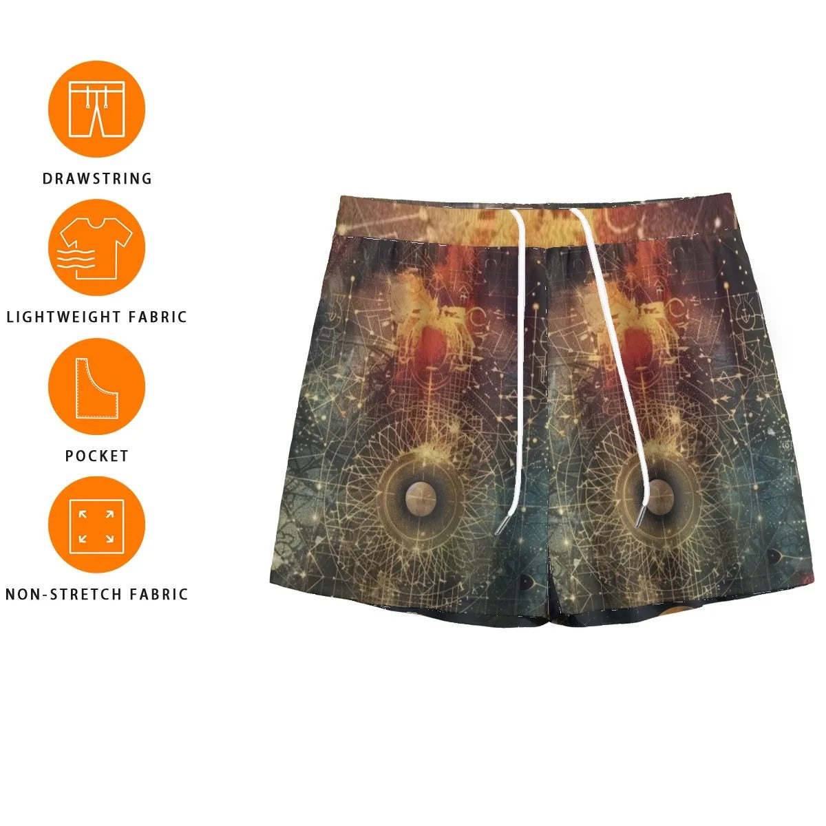 Celestial Alchemy Men's Shorts, Sacred Geometry Occult Streetwear, Sun Moon Magic Shorts for Festival, Spiritual Summer Gift
