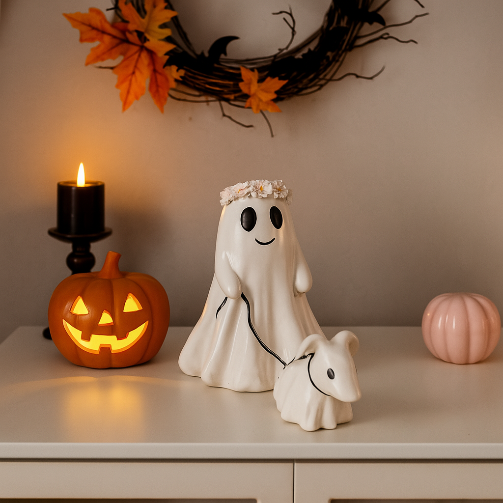 Funny Halloween Ghost Statue, Middle Finger Ghost Decoration, Cute Spooky Halloween Decor, Indoor Halloween Fireplace Ornament, Halloween Home Decoration