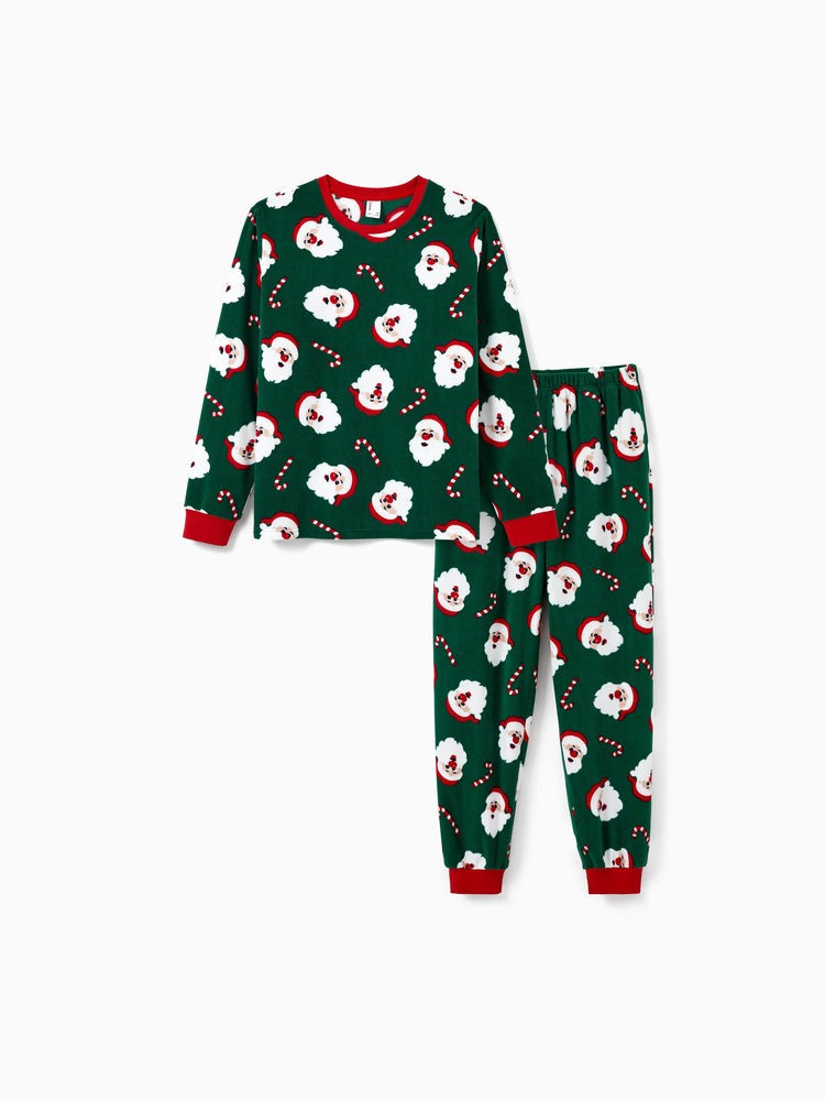 Matching Family Christmas Pajamas, Green Santa Claus and Candy Cane Holiday Sleepwear Set for Kids and Adults