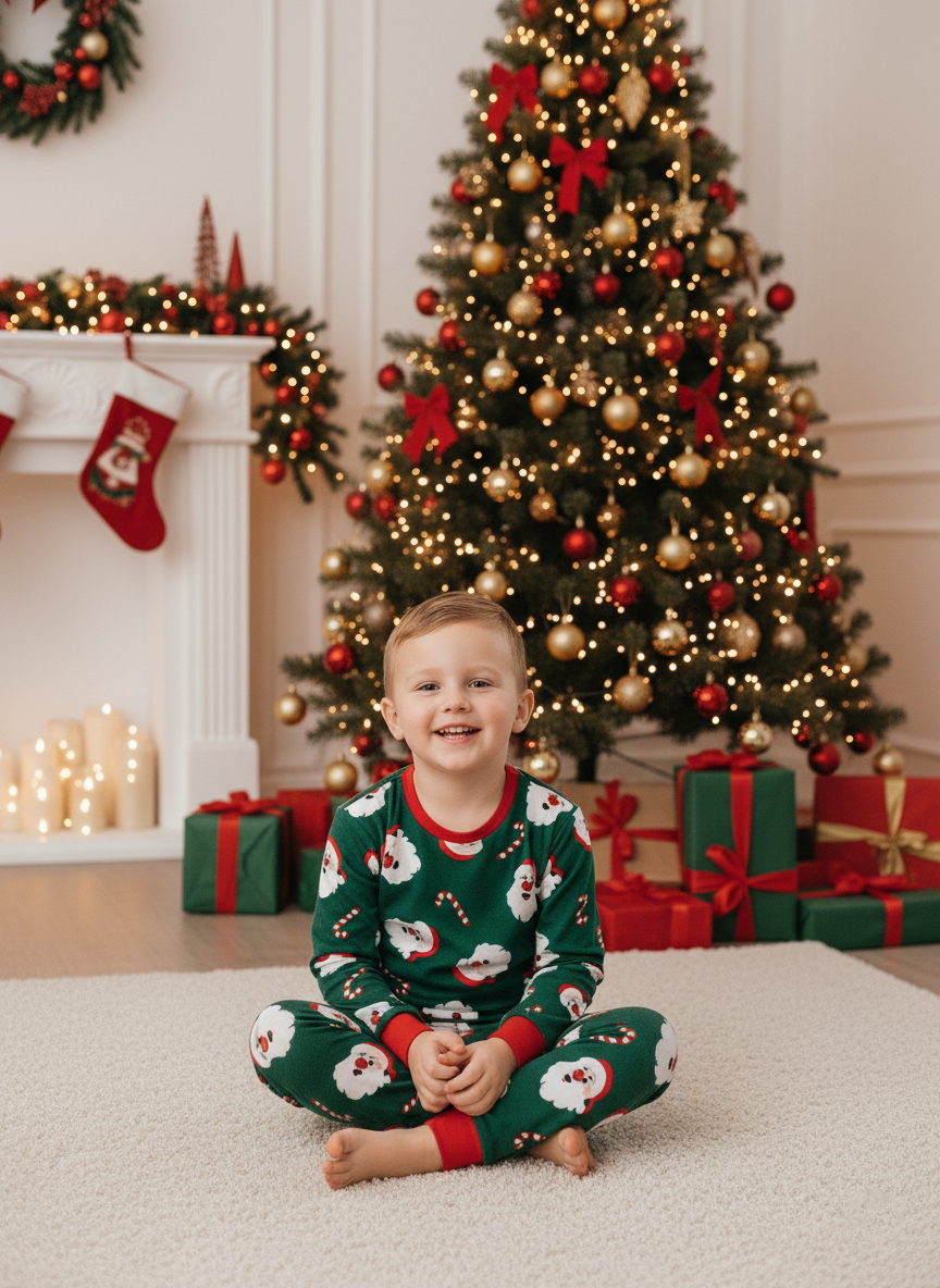Matching Family Christmas Pajamas, Green Santa Claus and Candy Cane Holiday Sleepwear Set for Kids and Adults