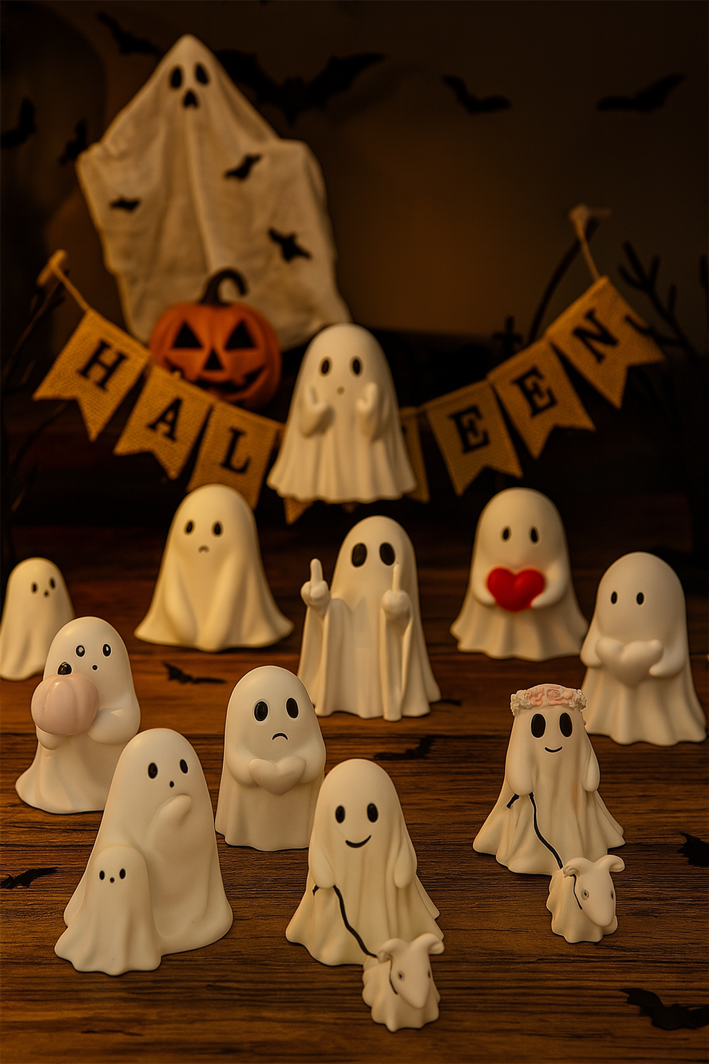 Funny Halloween Ghost Statue, Middle Finger Ghost Decoration, Cute Spooky Halloween Decor, Indoor Halloween Fireplace Ornament, Halloween Home Decoration