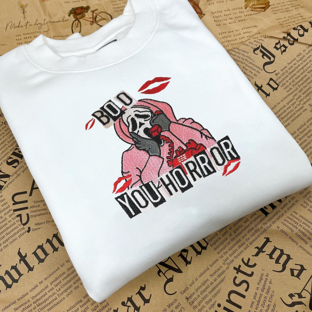 Boo You Horror Halloween Embroidered Crewneck Sweatshirt, Funny Halloween Embroidered, Halloween 2025 Shirts, Halloween Gifts For Her EBAC36