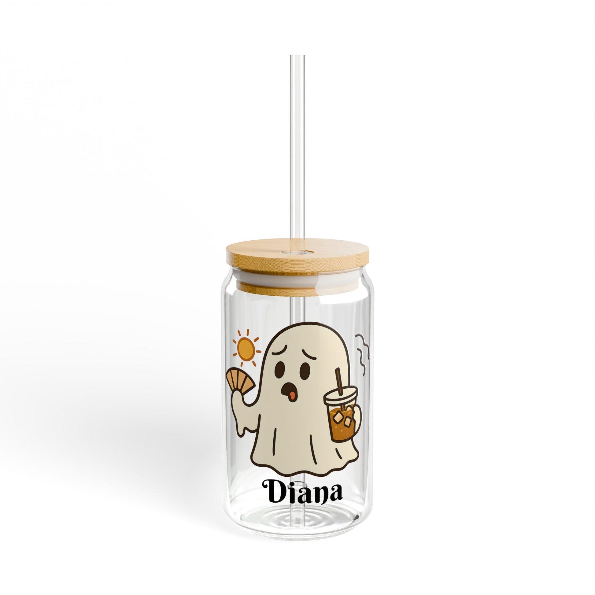 Personalized Ghost Iced Coffee Cup with Lid and Straw, Custom Halloween Tumbler, Cute Ghost Glass, Spooky Fall Drinkware Gift