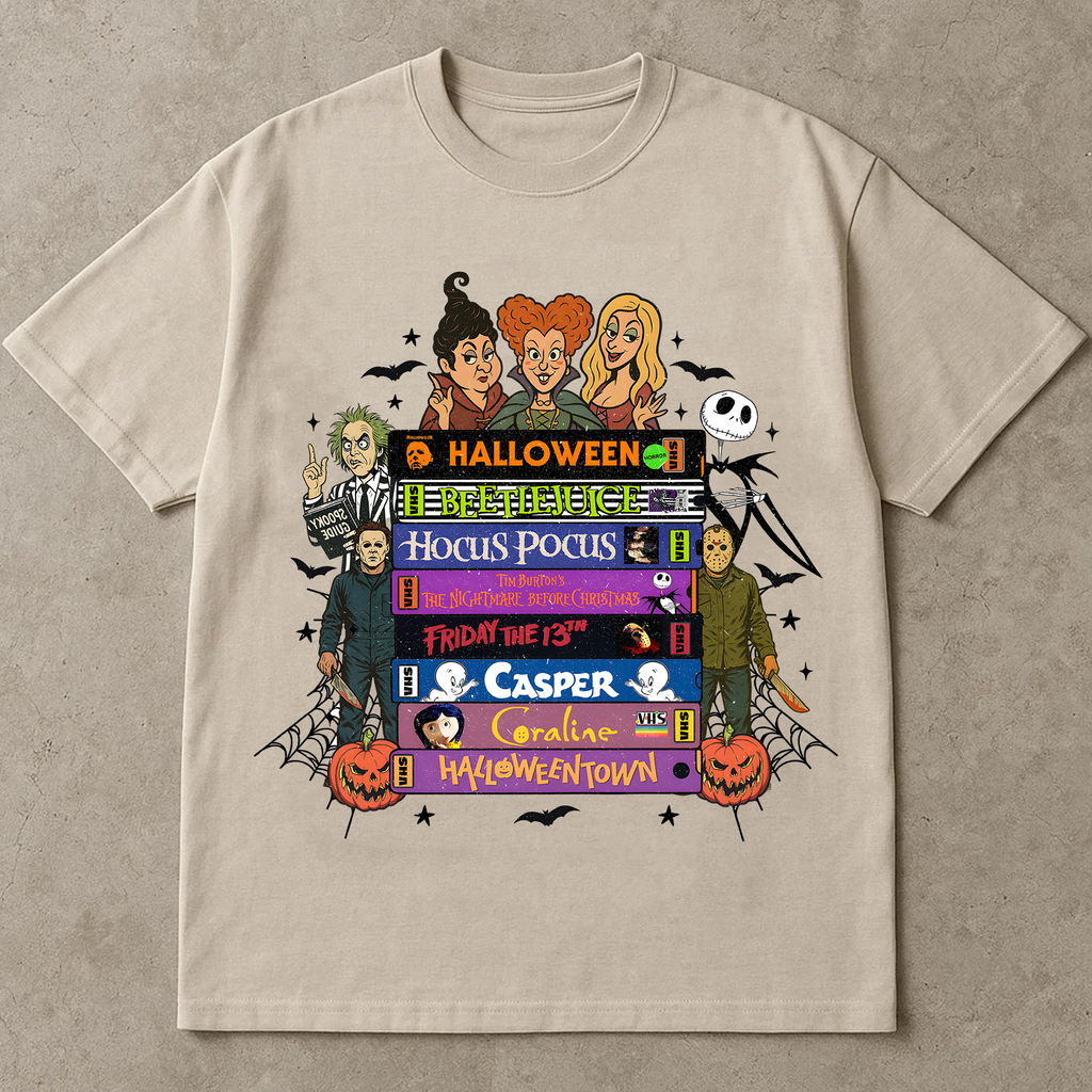 Halloween Movie T-Shirt, Hocus Pocus, Beetlejuice, Casper, Coraline, Halloween Town Shirt