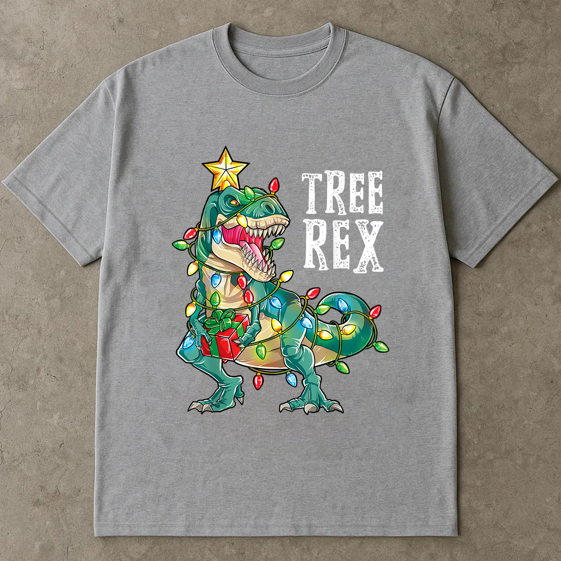 Tree Rex Christmas Shirt, Funny Dinosaur Xmas Tee, T-Rex Holiday Outfit, Festive Lights Gift Top, Cute Kids & Adults Christmas Shirt
