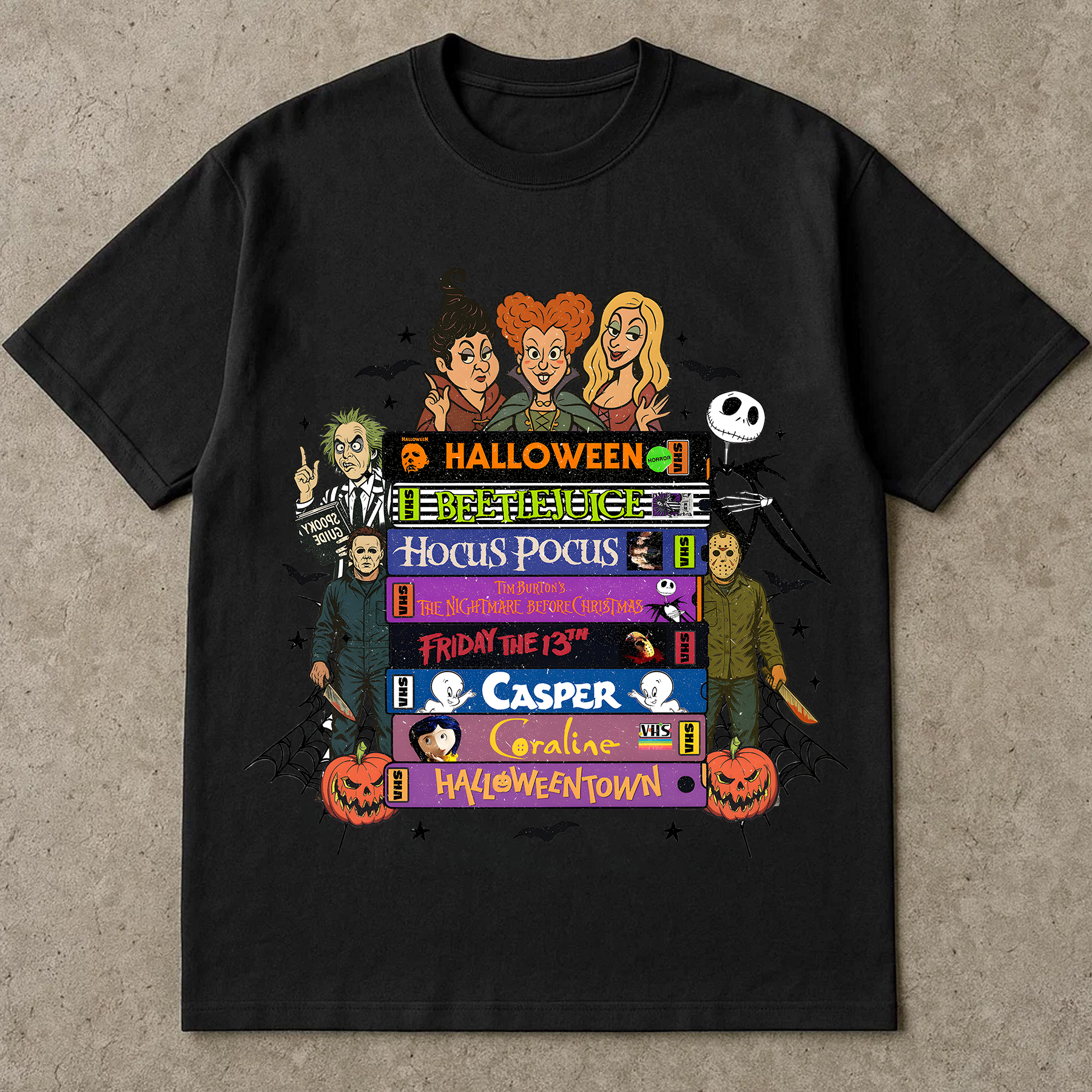 Halloween Movie T-Shirt, Hocus Pocus, Beetlejuice, Casper, Coraline, Halloween Town Shirt
