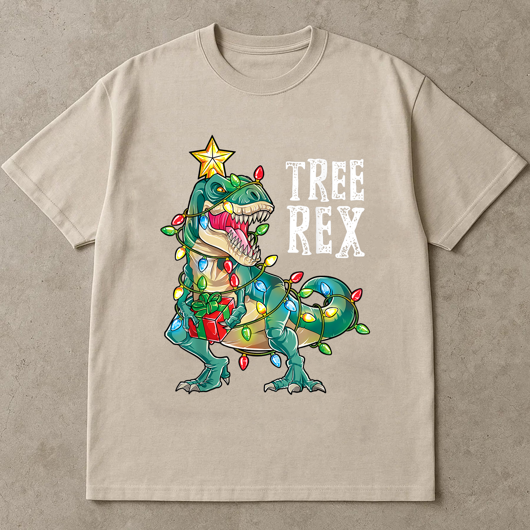 Tree Rex Christmas Shirt, Funny Dinosaur Xmas Tee, T-Rex Holiday Outfit, Festive Lights Gift Top, Cute Kids & Adults Christmas Shirt