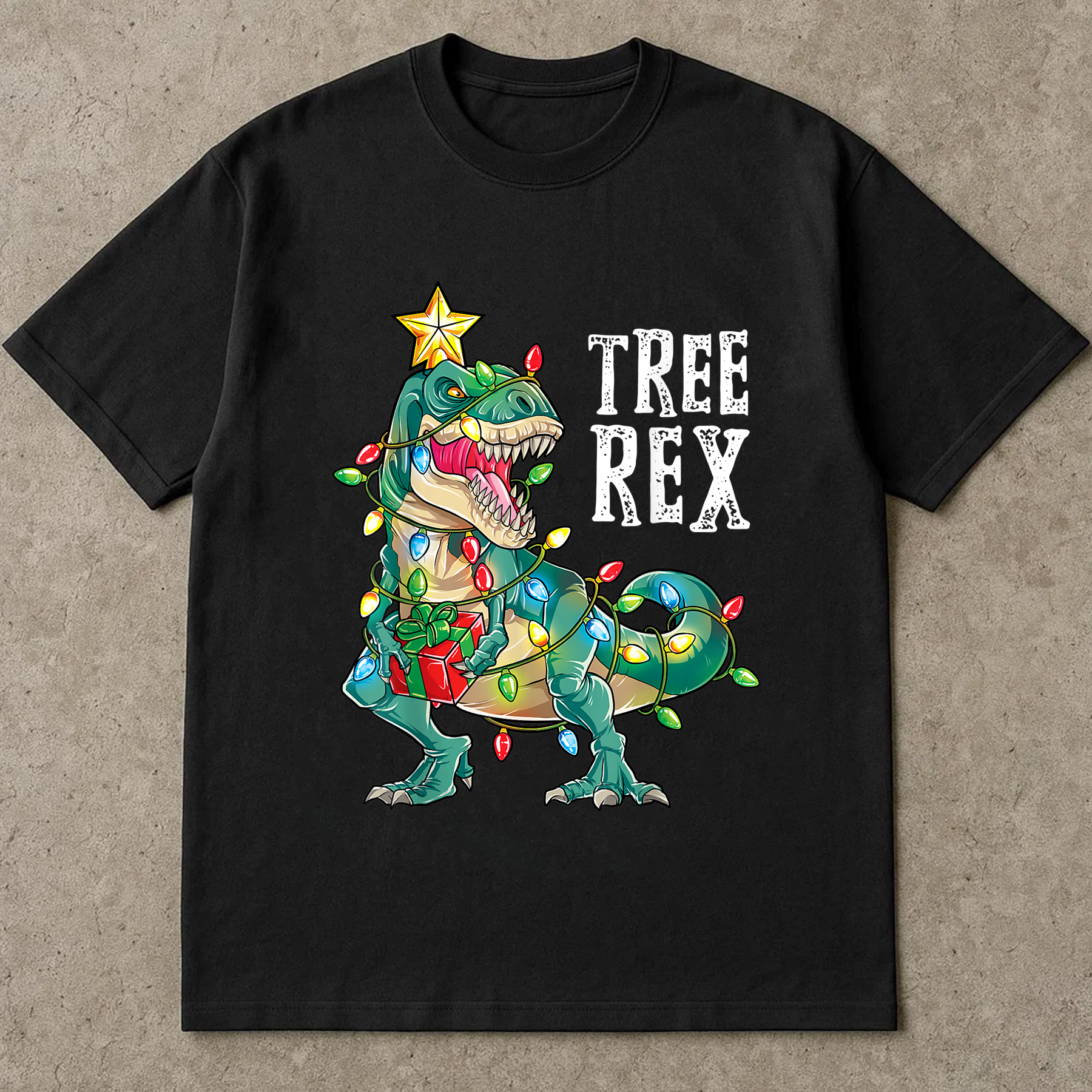 Tree Rex Christmas Shirt, Funny Dinosaur Xmas Tee, T-Rex Holiday Outfit, Festive Lights Gift Top, Cute Kids & Adults Christmas Shirt