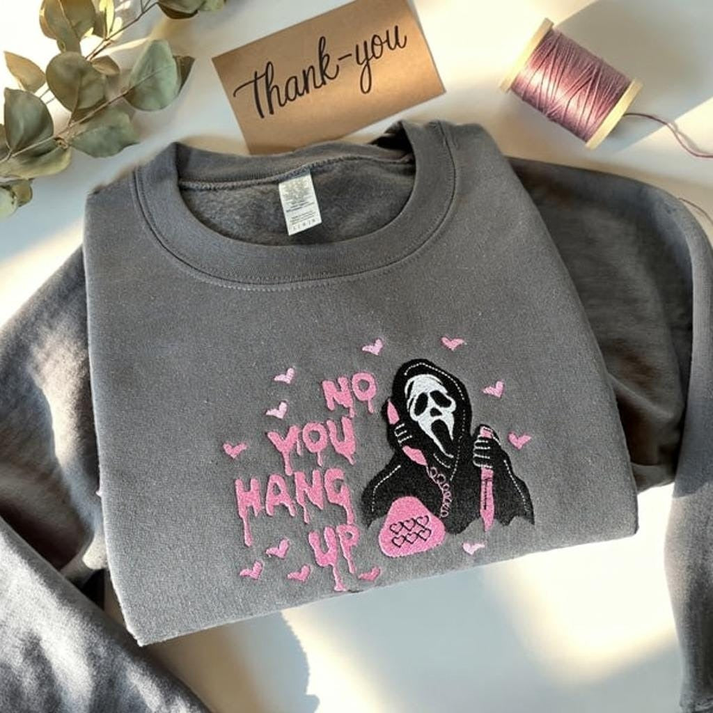 Funny Halloween Embroidered Sweatshirt, Cute Halloween Pink Heart Pullover, Spooky Season Gift, Halloween Gifts For Her EBAC37