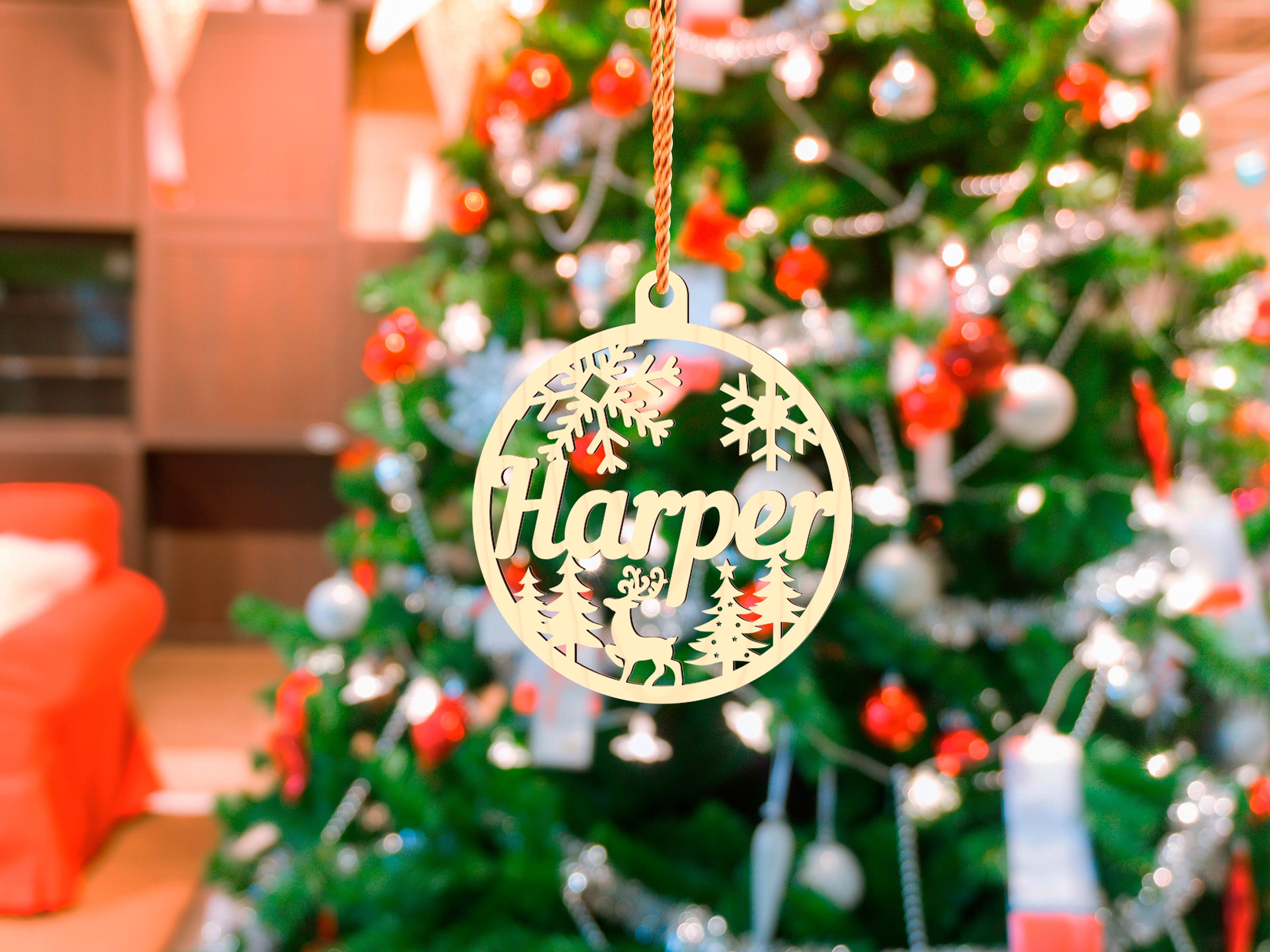 Personalized Wooden Christmas Ornament, Custom Name Holiday Decoration, Laser Cut Rustic Xmas Gift