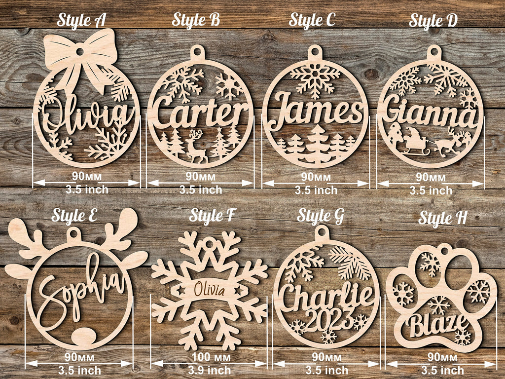 Personalized Wooden Christmas Ornament, Custom Name Holiday Decoration, Laser Cut Rustic Xmas Gift