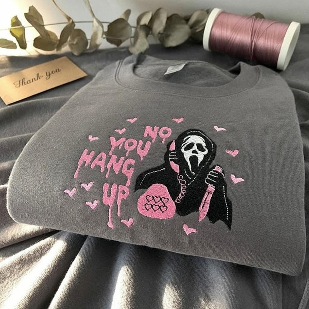 Funny Halloween Embroidered Sweatshirt, Cute Halloween Pink Heart Pullover, Spooky Season Gift, Halloween Gifts For Her EBAC37