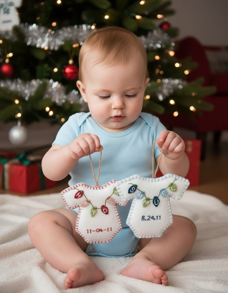 Personalized Baby Onesie Ornament, Newborn Ornament, Custom Name Keepsake, Handmade Ornament, Animal Keepsake Gift