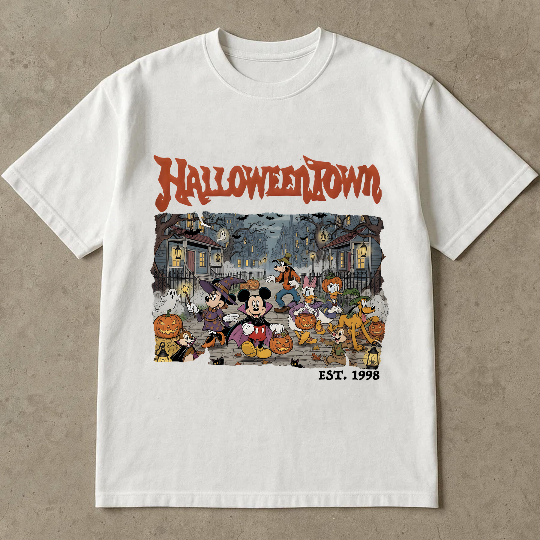 Vintage Halloween Town T-Shirt, Cartoon Characters Halloween Tee, Retro Spooky Mickey Mouse Shirt, Est. 1998