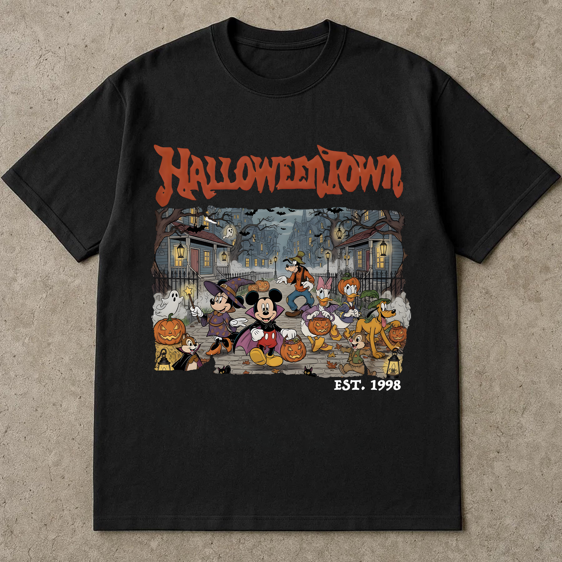 Vintage Halloween Town T-Shirt, Cartoon Characters Halloween Tee, Retro Spooky Mickey Mouse Shirt, Est. 1998
