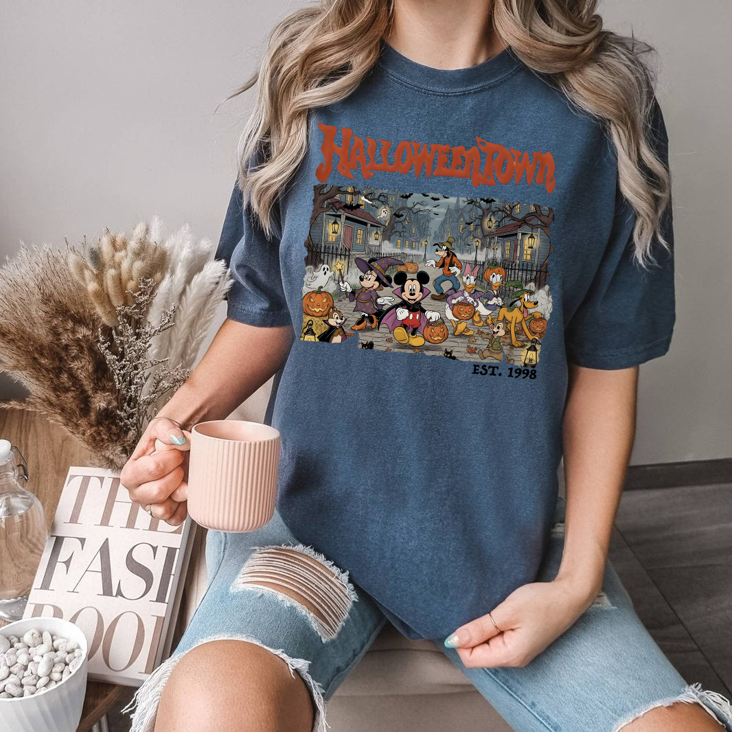 Vintage Halloween Town T-Shirt, Cartoon Characters Halloween Tee, Retro Spooky Mickey Mouse Shirt, Est. 1998