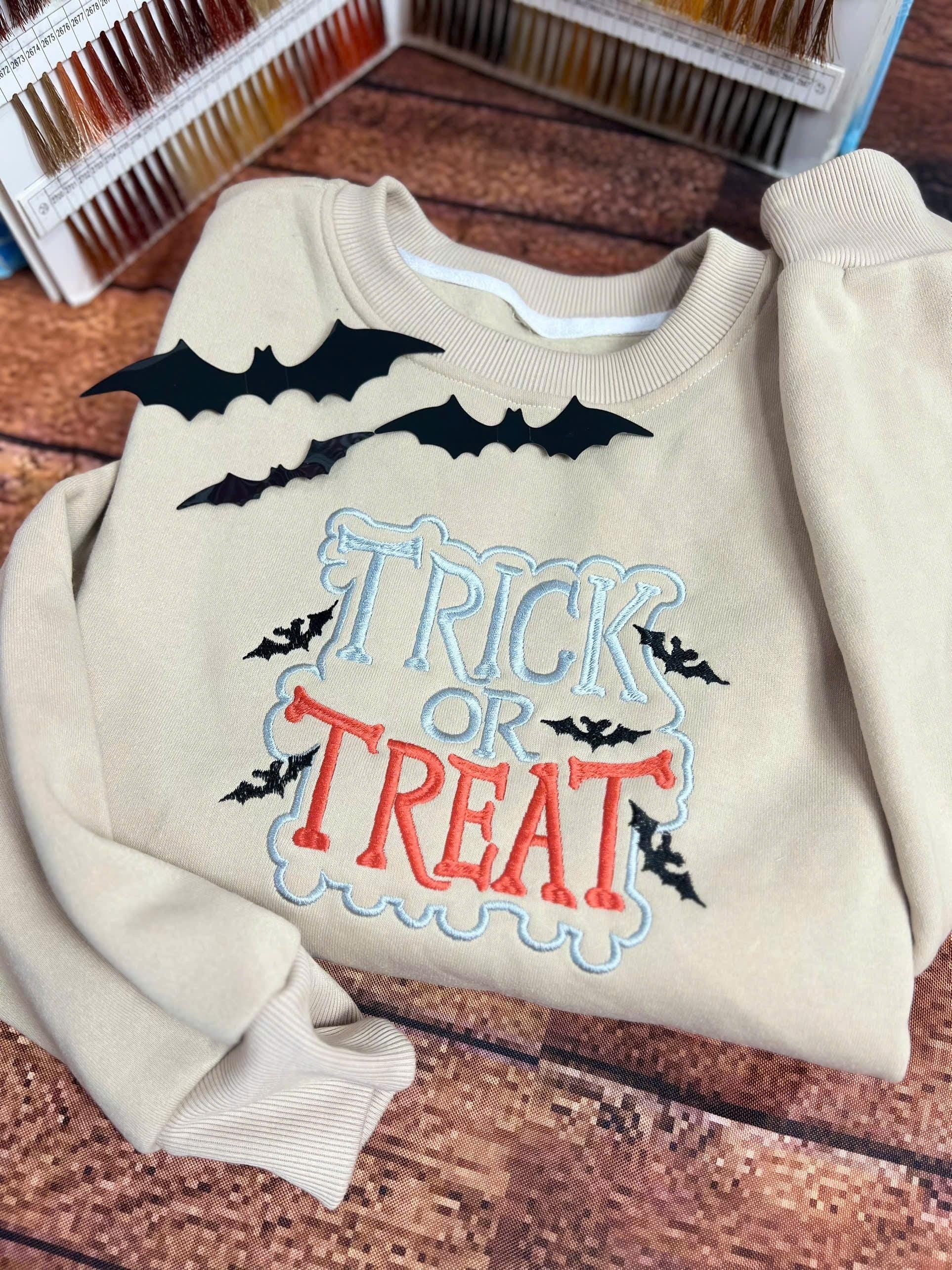 Embroidered Trick or Treat Sweatshirt, Embroidered Halloween Shirt, Halloween Women Shirt, Halloween Gifts, Halloween Sweatshirt EBAC39