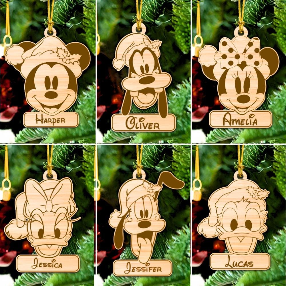 Personalized Cartoon Character Christmas Ornament, Custom Name Wooden Holiday Decoration, Festive Tree Gift