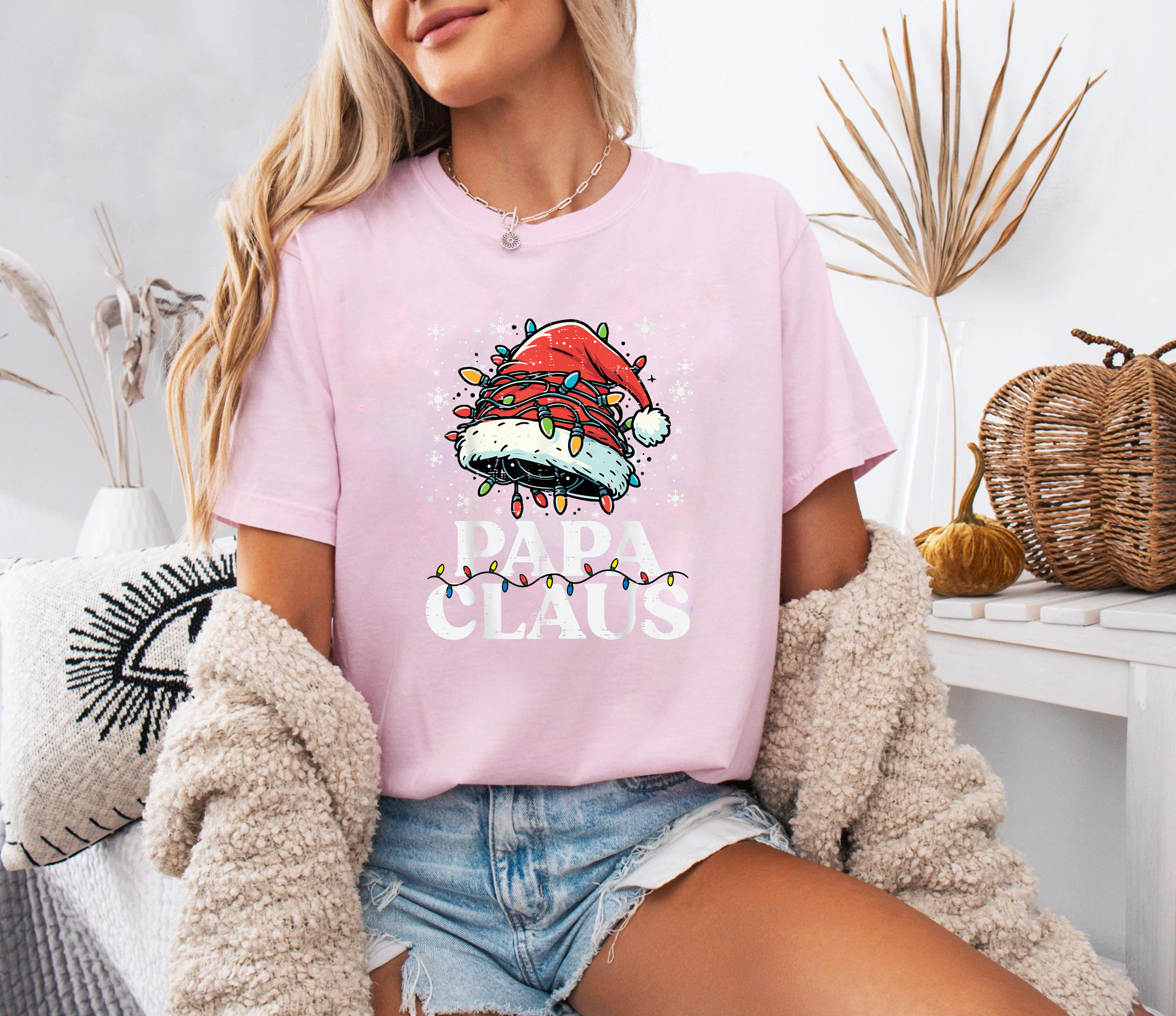 Papa Claus Christmas Shirt, Funny Santa Hat Tee, Festive Holiday Lights Top, Dad Christmas Outfit, Matching Family Xmas Gift Tee