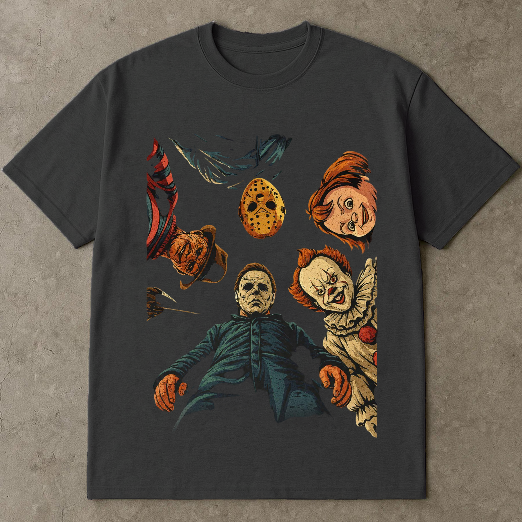 Spooky Villains T-Shirt, villains t shirt, Scary Halloween Graphic Tee, Creepy Killer Movie Style Shirt, Retro Halloween, Unisex Spooky Top