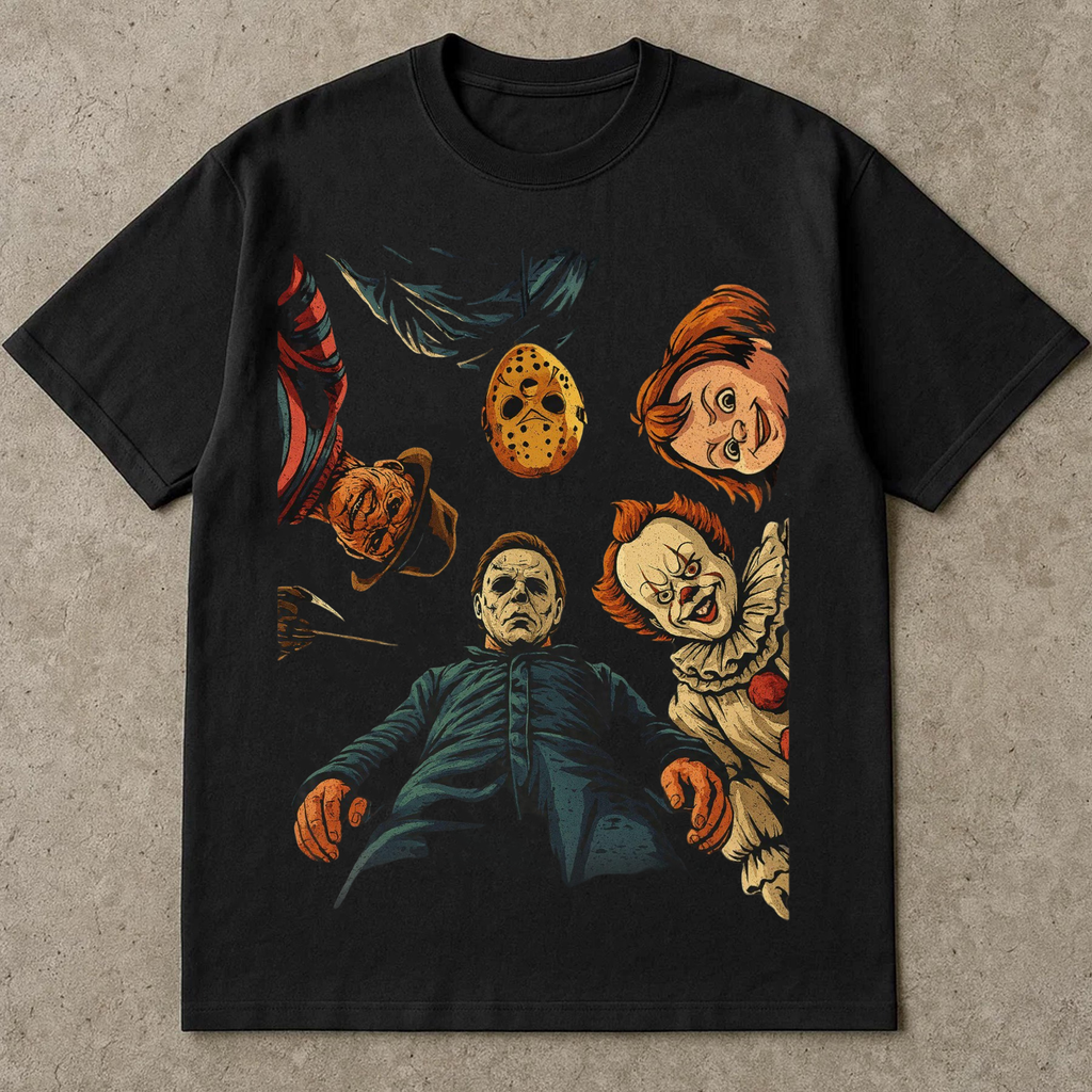 Spooky Villains T-Shirt, villains t shirt, Scary Halloween Graphic Tee, Creepy Killer Movie Style Shirt, Retro Halloween, Unisex Spooky Top