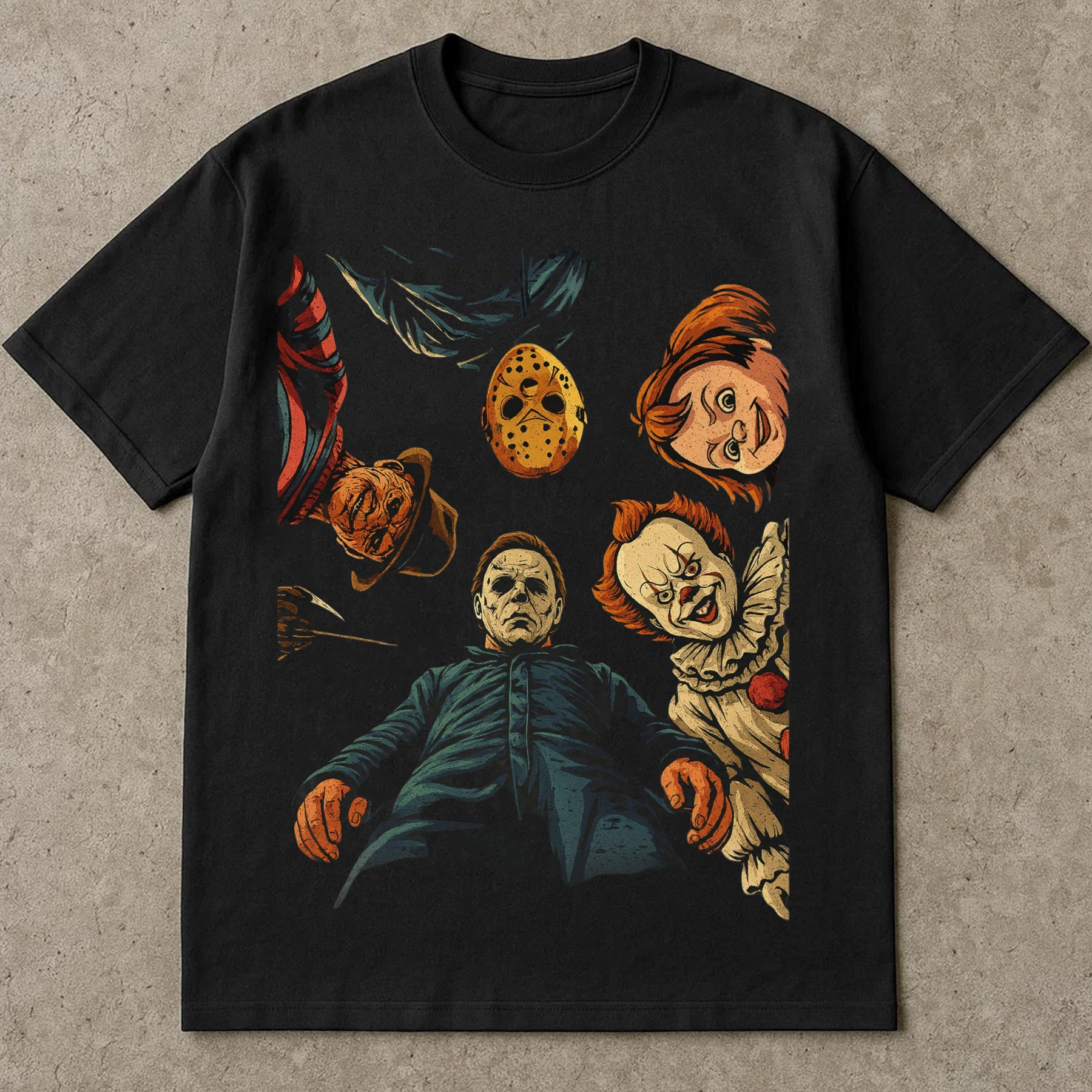 Spooky Villains T-Shirt, villains t shirt, Scary Halloween Graphic Tee, Creepy Killer Movie Style Shirt, Retro Halloween, Unisex Spooky Top