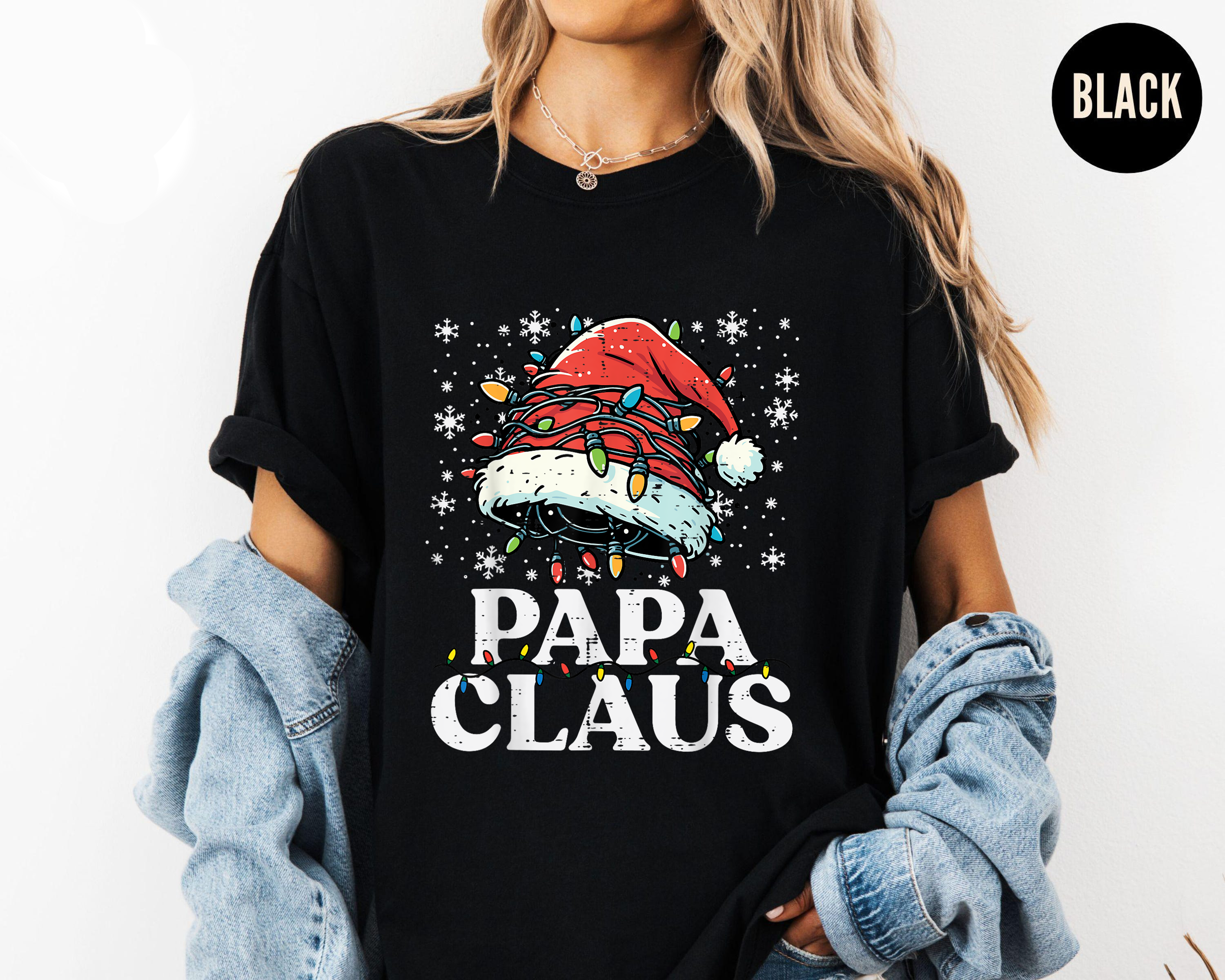 Papa Claus Christmas Shirt, Funny Santa Hat Tee, Festive Holiday Lights Top, Dad Christmas Outfit, Matching Family Xmas Gift Tee