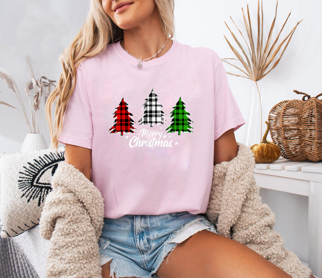 Buffalo Plaid Christmas Tree Shirt, Red Black Green Tree Tee, Merry Christmas Top, Cozy Holiday Outfit, Winter Festive Family Gift