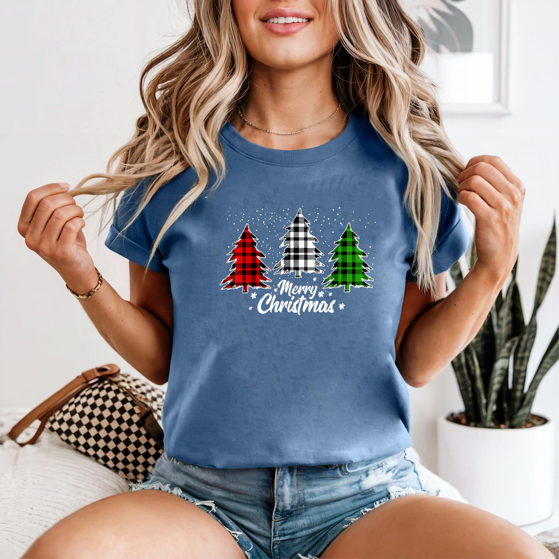 Buffalo Plaid Christmas Tree Shirt, Red Black Green Tree Tee, Merry Christmas Top, Cozy Holiday Outfit, Winter Festive Family Gift