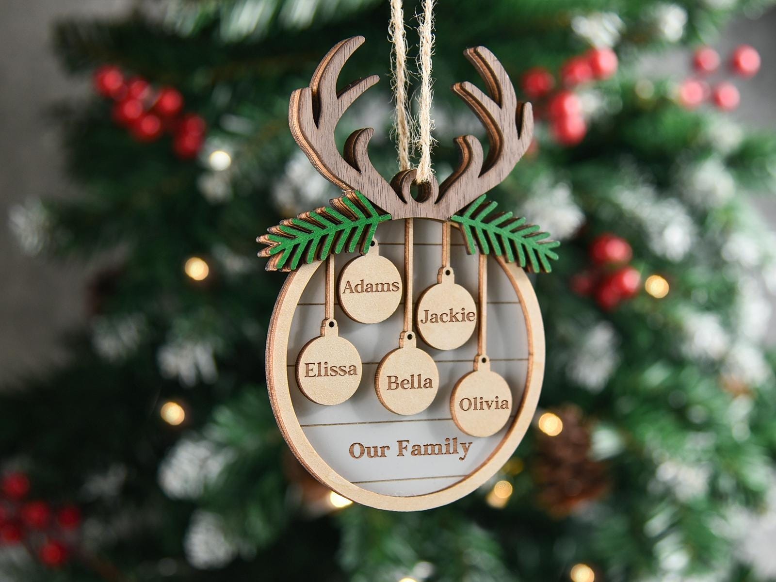 2025 Family Christmas Tree Ornament, Custom Wooden Family Christmas Ornament, Engraved Ornament, Christmas Gift, Personalized Holiday Ornament