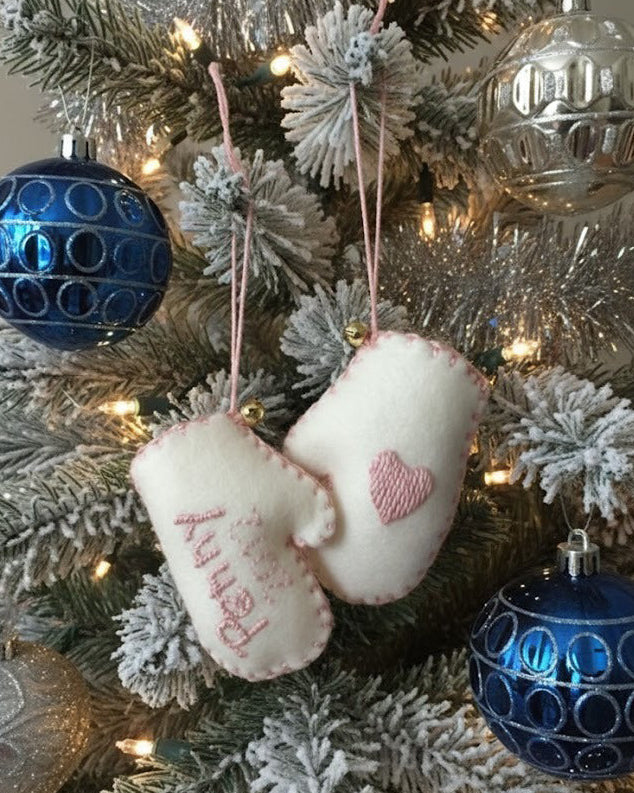 Personalized Gloves Ornament, Gloves With Name Ornament, Custom Name Keepsake, Handmade Ornament, Baby Shower Gift