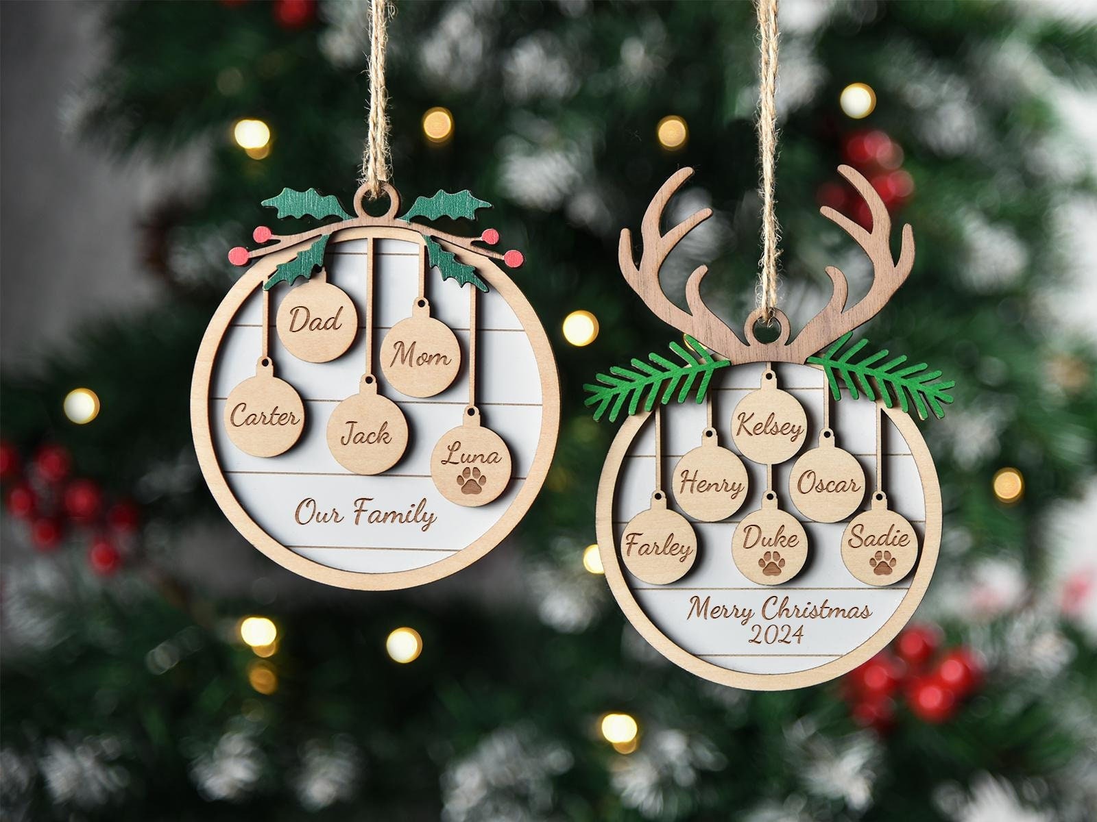 2025 Family Christmas Tree Ornament, Custom Wooden Family Christmas Ornament, Engraved Ornament, Christmas Gift, Personalized Holiday Ornament
