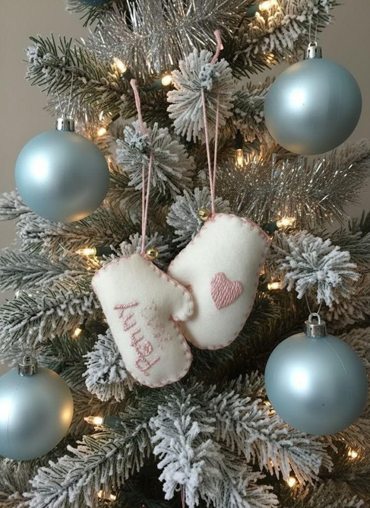 Personalized Gloves Ornament, Gloves With Name Ornament, Custom Name Keepsake, Handmade Ornament, Baby Shower Gift