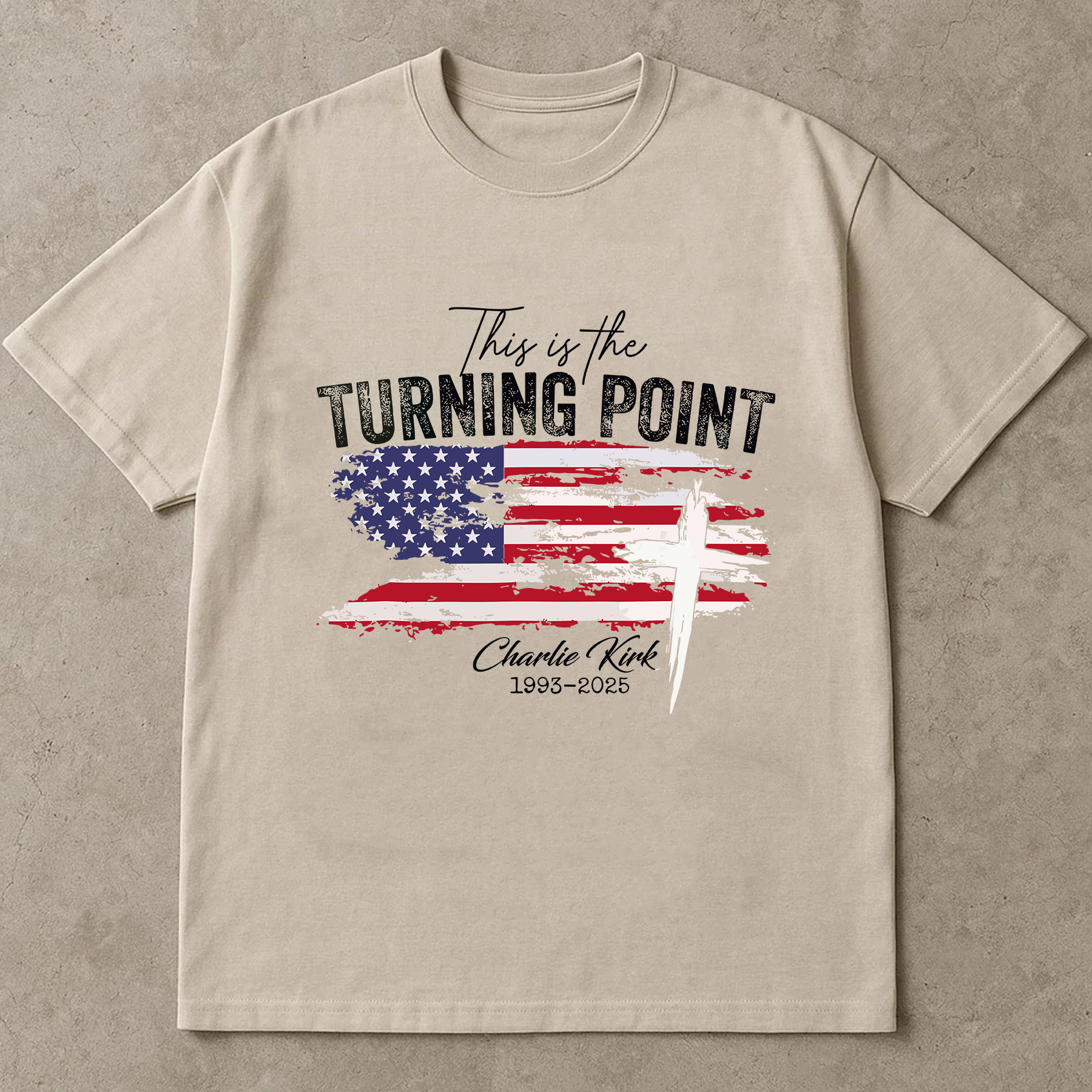 This Is The Turning Point Shirt, American Flag Cross Tee, Charlie Kirk Tribute T Shirt, Patriotic Faith Graphic Tee