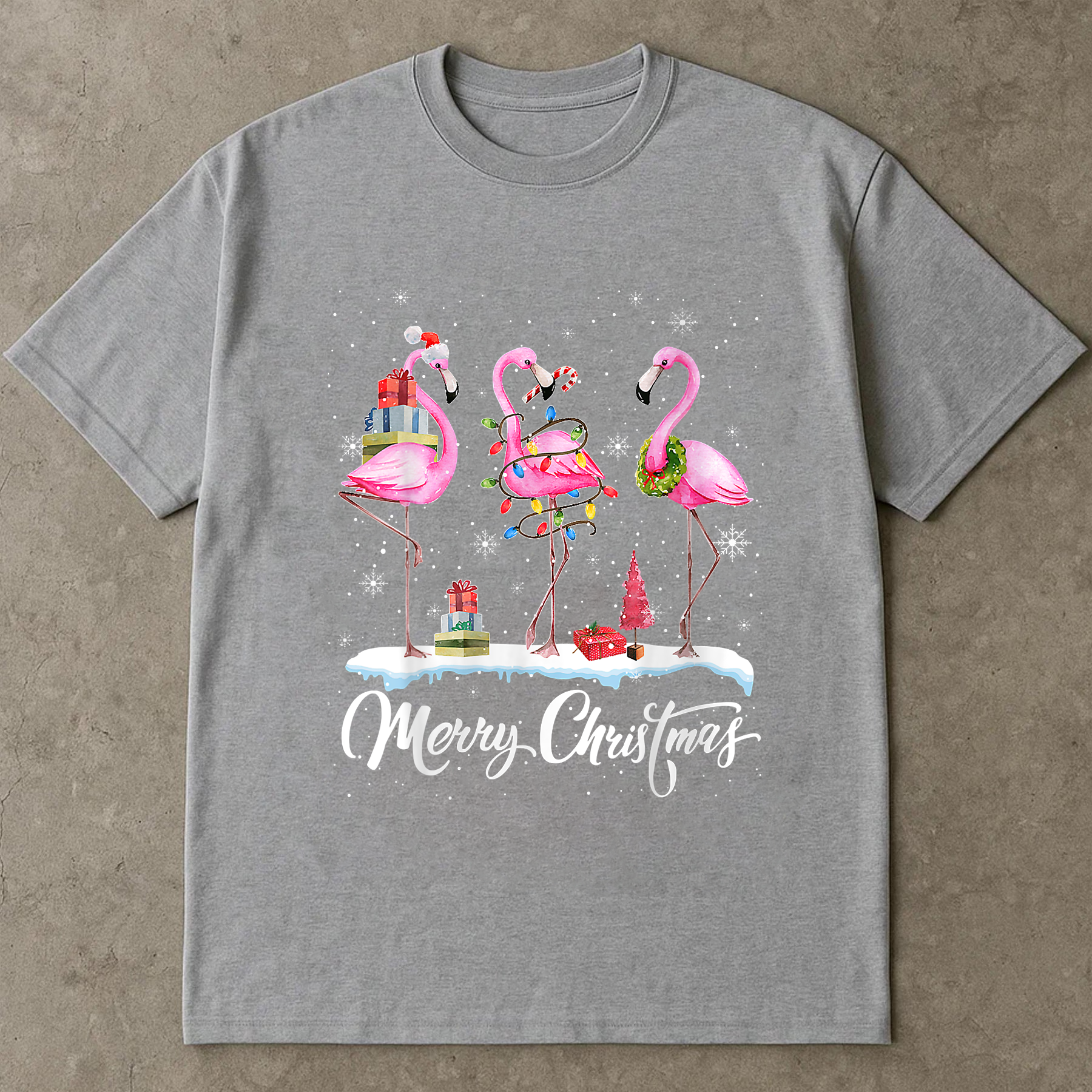 Flamingo Christmas Shirt, Cute Holiday Bird Tee, Tropical Xmas Outfit, Festive Gift Top, Funny Pink Flamingo Christmas Lights Shirt