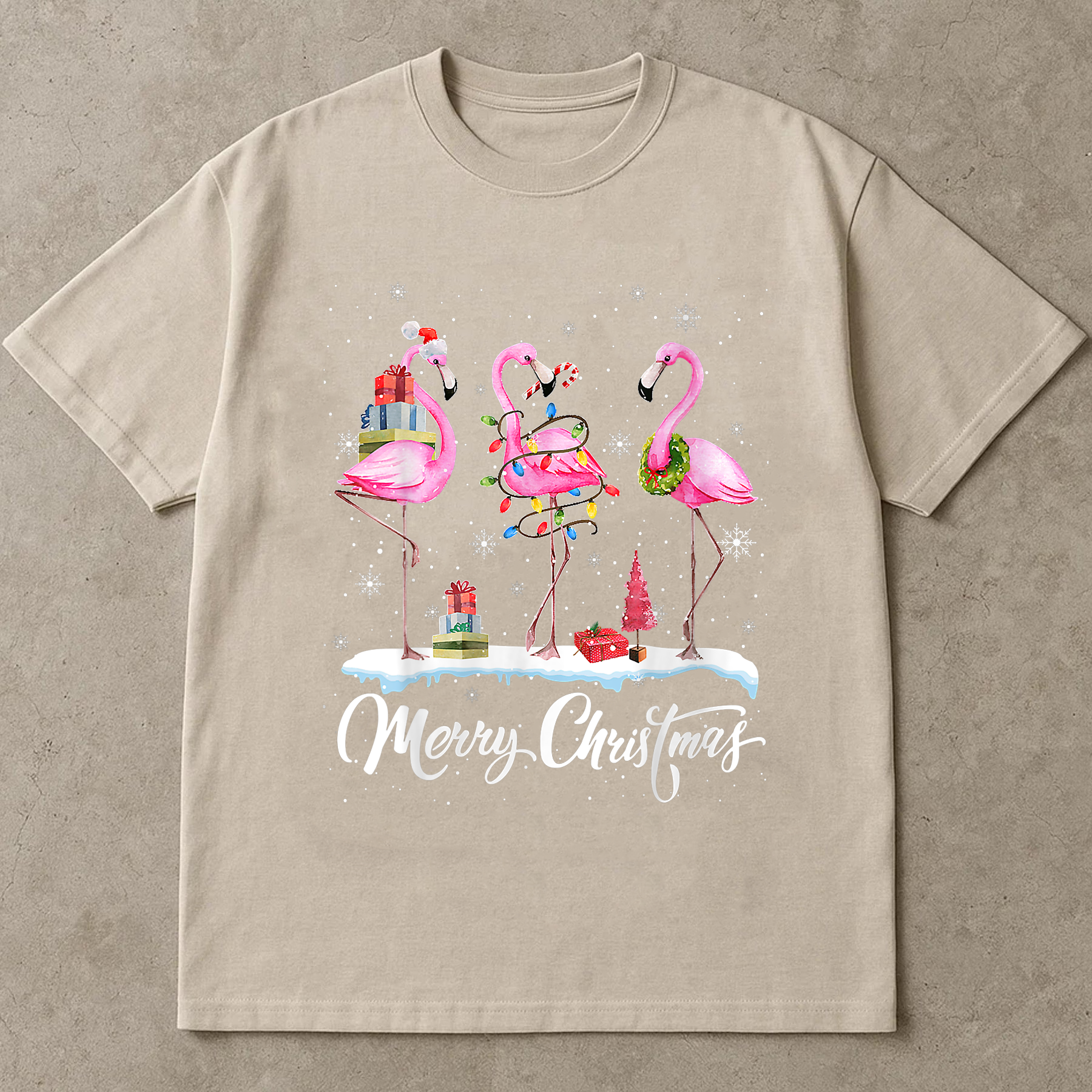 Flamingo Christmas Shirt, Cute Holiday Bird Tee, Tropical Xmas Outfit, Festive Gift Top, Funny Pink Flamingo Christmas Lights Shirt