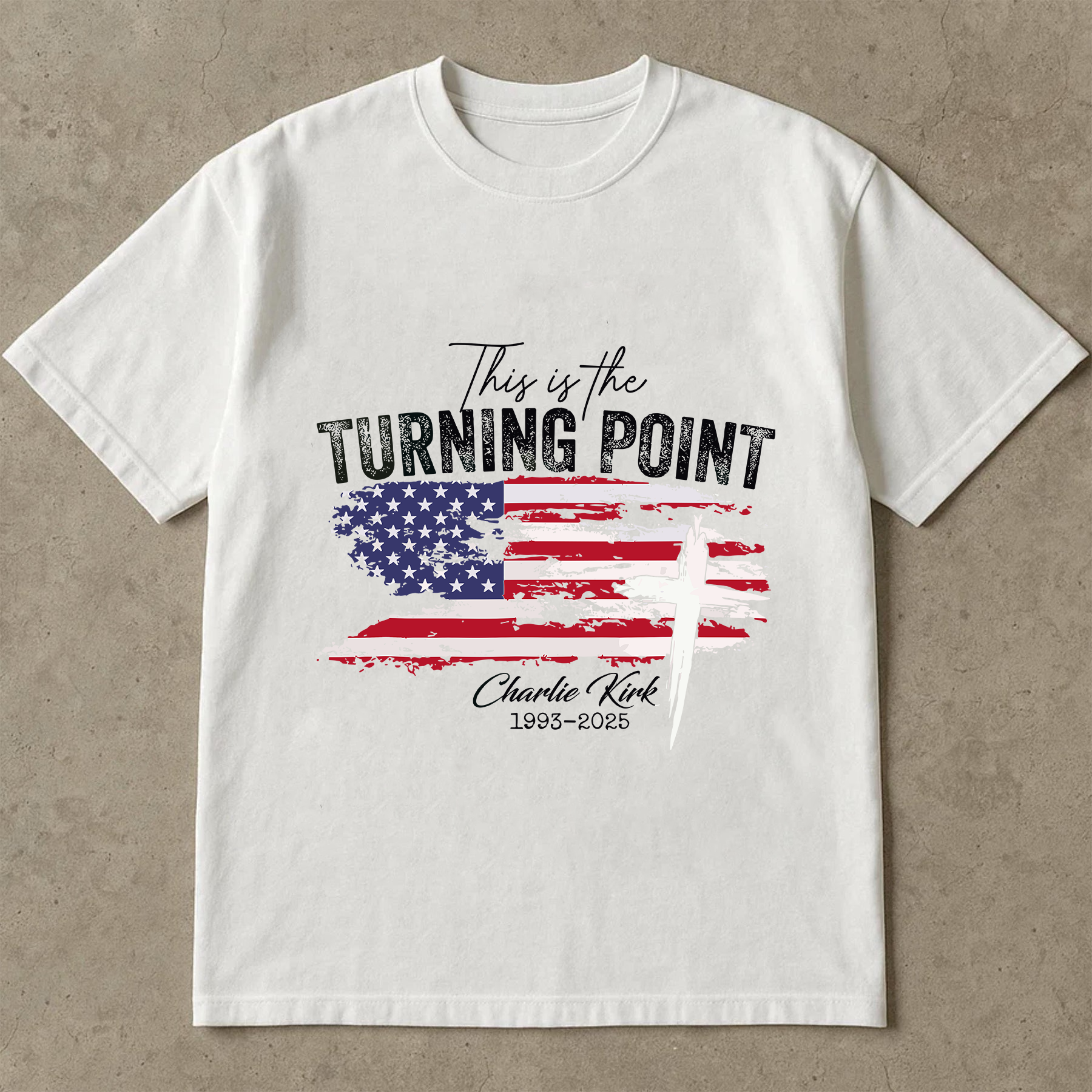 This Is The Turning Point Shirt, American Flag Cross Tee, Charlie Kirk Tribute T Shirt, Patriotic Faith Graphic Tee