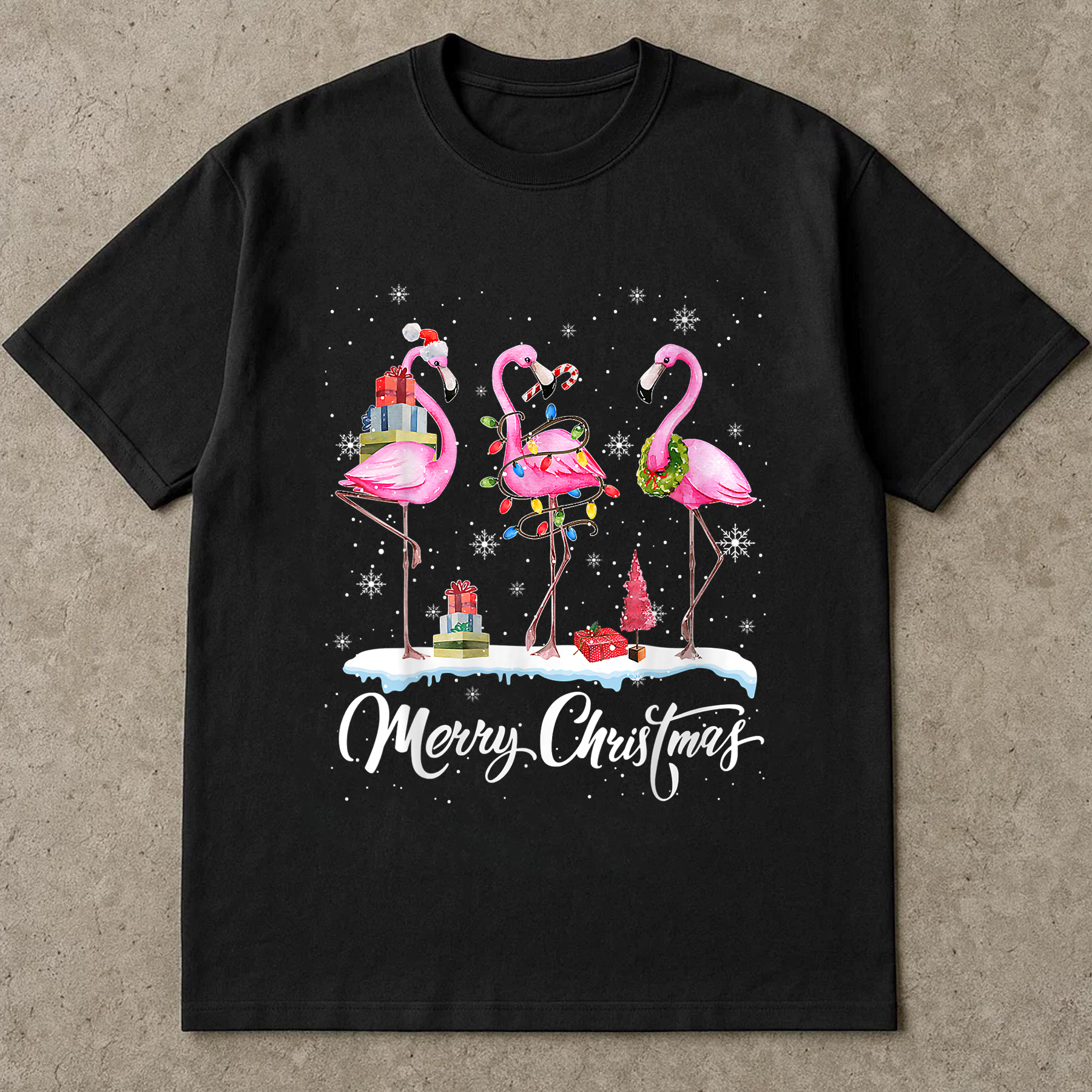 Flamingo Christmas Shirt, Cute Holiday Bird Tee, Tropical Xmas Outfit, Festive Gift Top, Funny Pink Flamingo Christmas Lights Shirt
