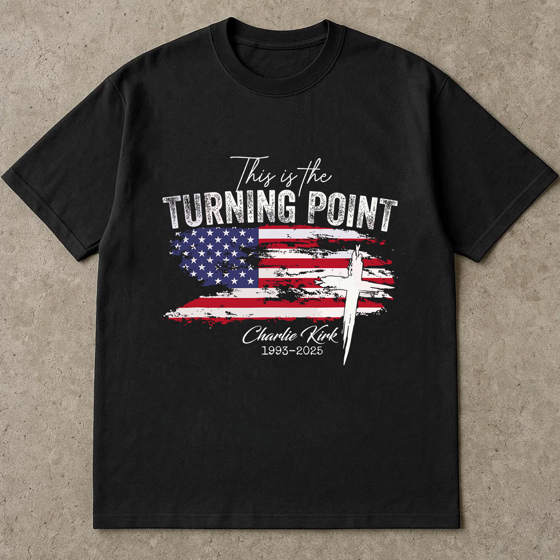 This Is The Turning Point Shirt, American Flag Cross Tee, Charlie Kirk Tribute T Shirt, Patriotic Faith Graphic Tee