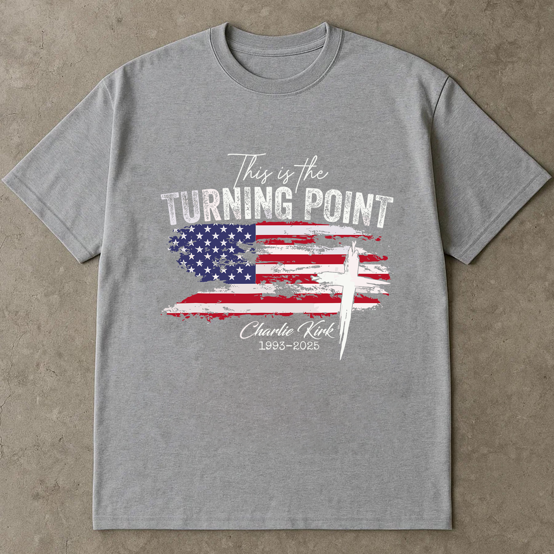 This Is The Turning Point Shirt, American Flag Cross Tee, Charlie Kirk Tribute T Shirt, Patriotic Faith Graphic Tee
