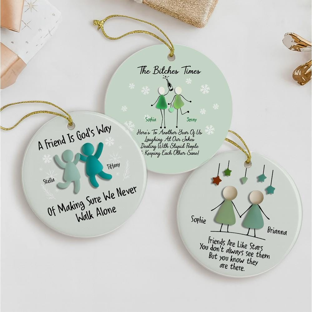 The Bitches Times Funny Ornament 2025, Custom Bestie Christmas Gift, Friendship Keepsake for Friends, Sea Glass Ceramic Ornament