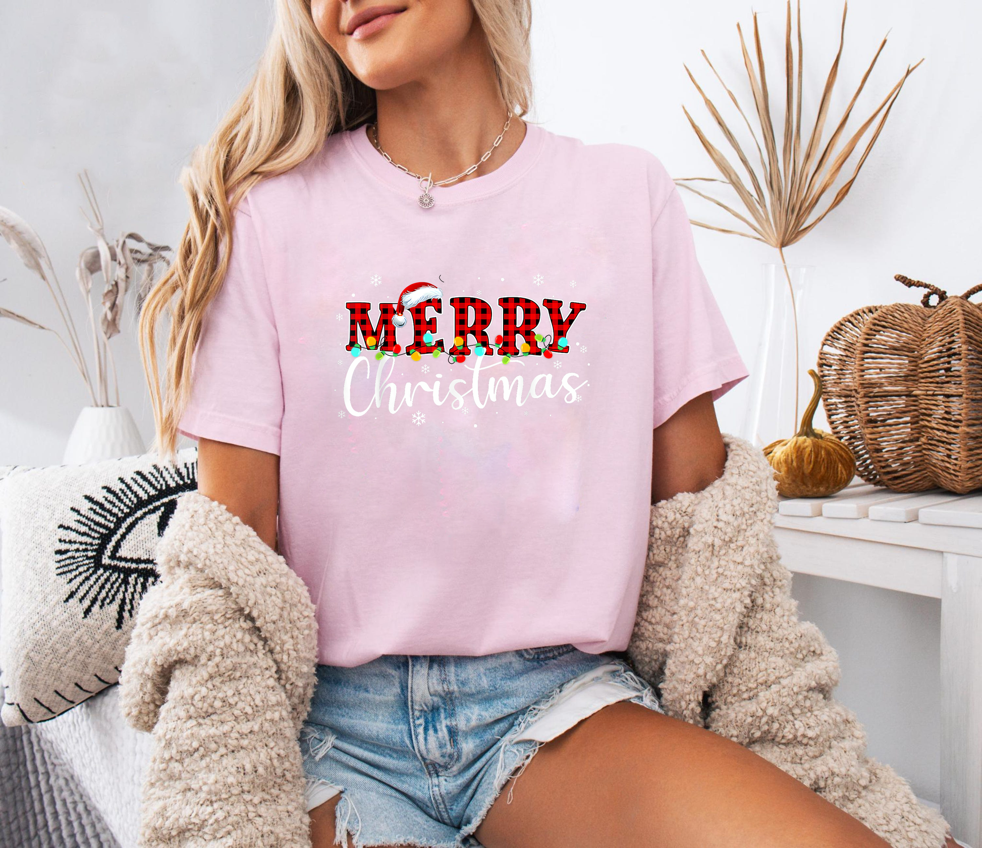 Merry Christmas Plaid Shirt, Red Black Check Tee, Santa Hat Holiday Top, Cozy Festive Outfit, Family Matching Christmas Gift Shirt
