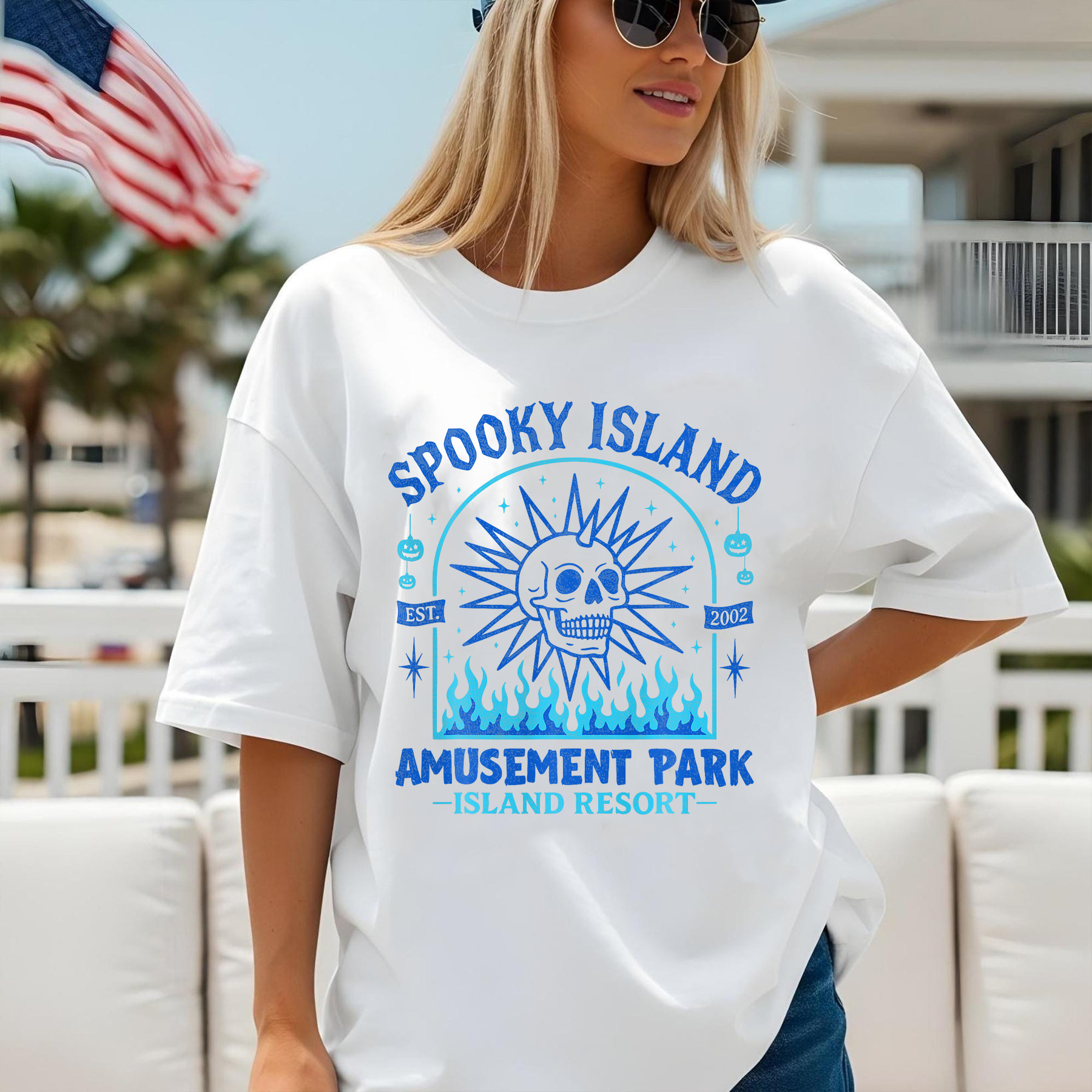 Spooky Island Est 2002 Amusement Park Skull Halloween T-Shirt, Haunted Island Skull T-Shirt, Amusement Park Tee, Halloween Resort Shirt, Spooky Beach Graphic Shirt