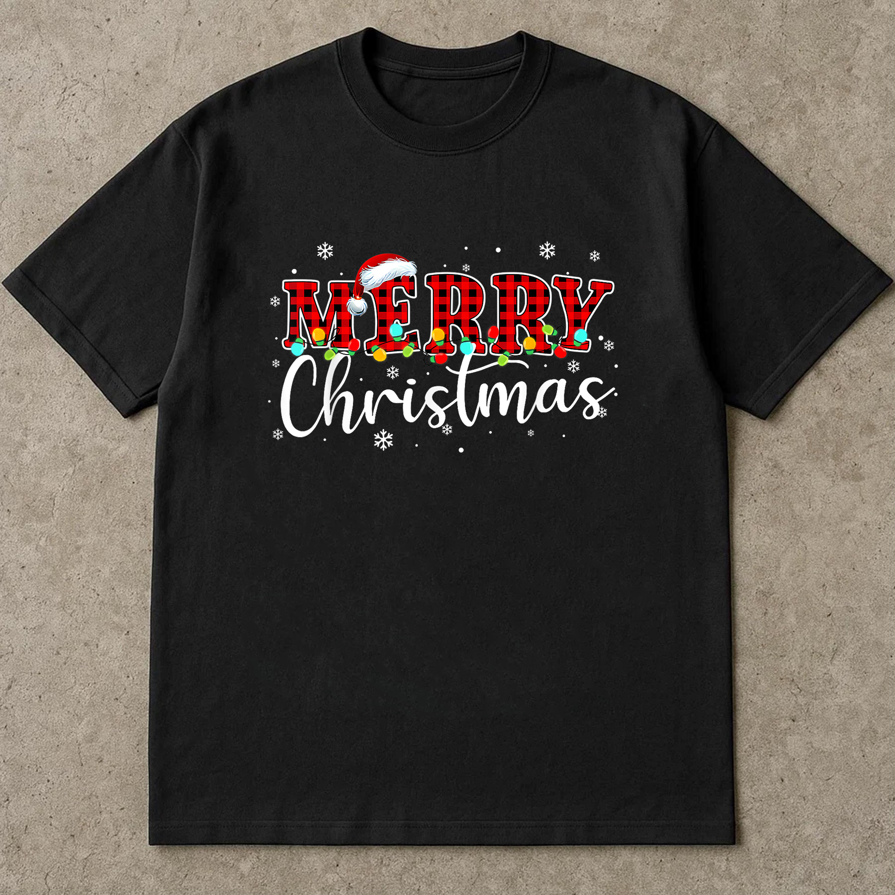 Merry Christmas Plaid Shirt, Red Black Check Tee, Santa Hat Holiday Top, Cozy Festive Outfit, Family Matching Christmas Gift Shirt