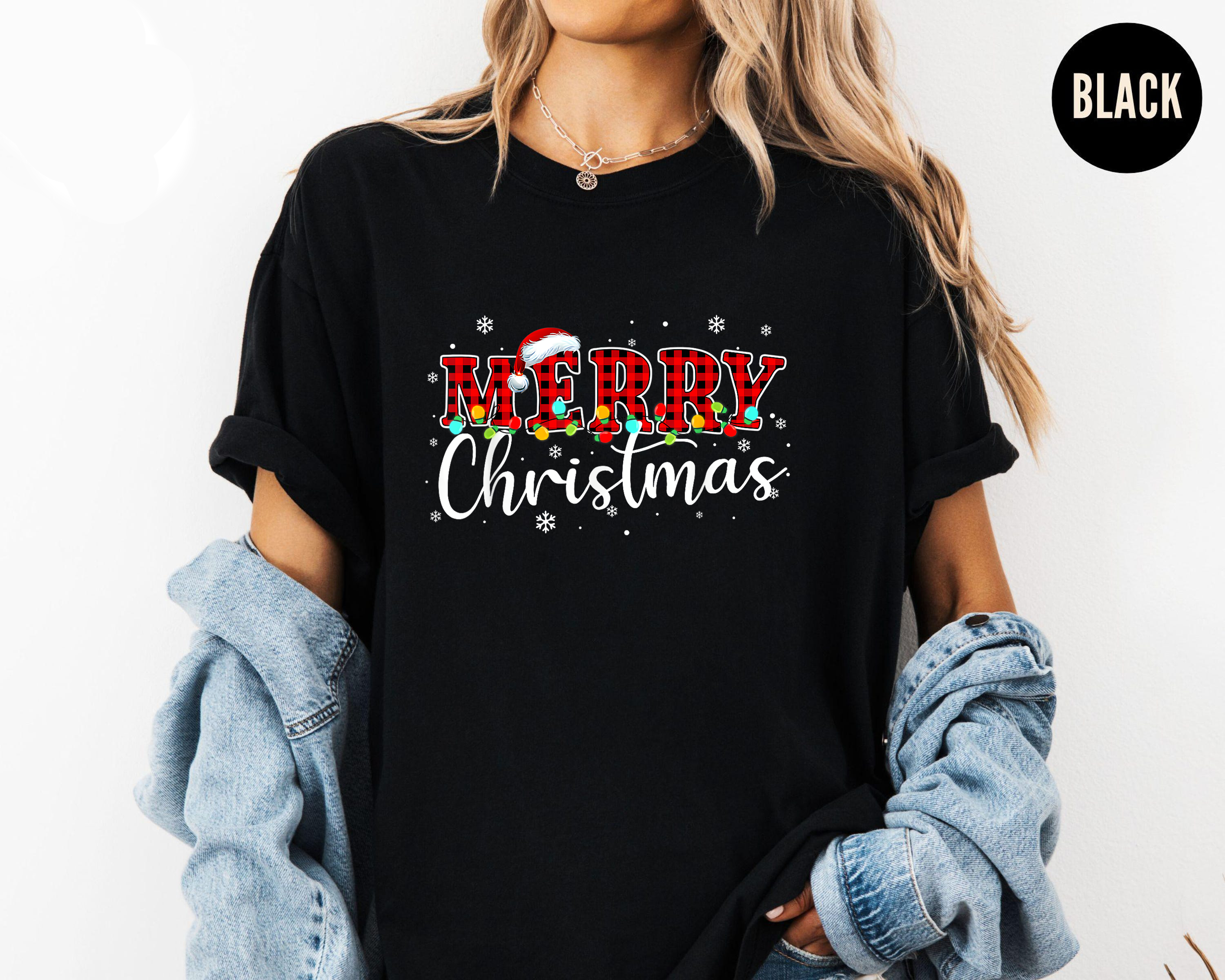 Merry Christmas Plaid Shirt, Red Black Check Tee, Santa Hat Holiday Top, Cozy Festive Outfit, Family Matching Christmas Gift Shirt