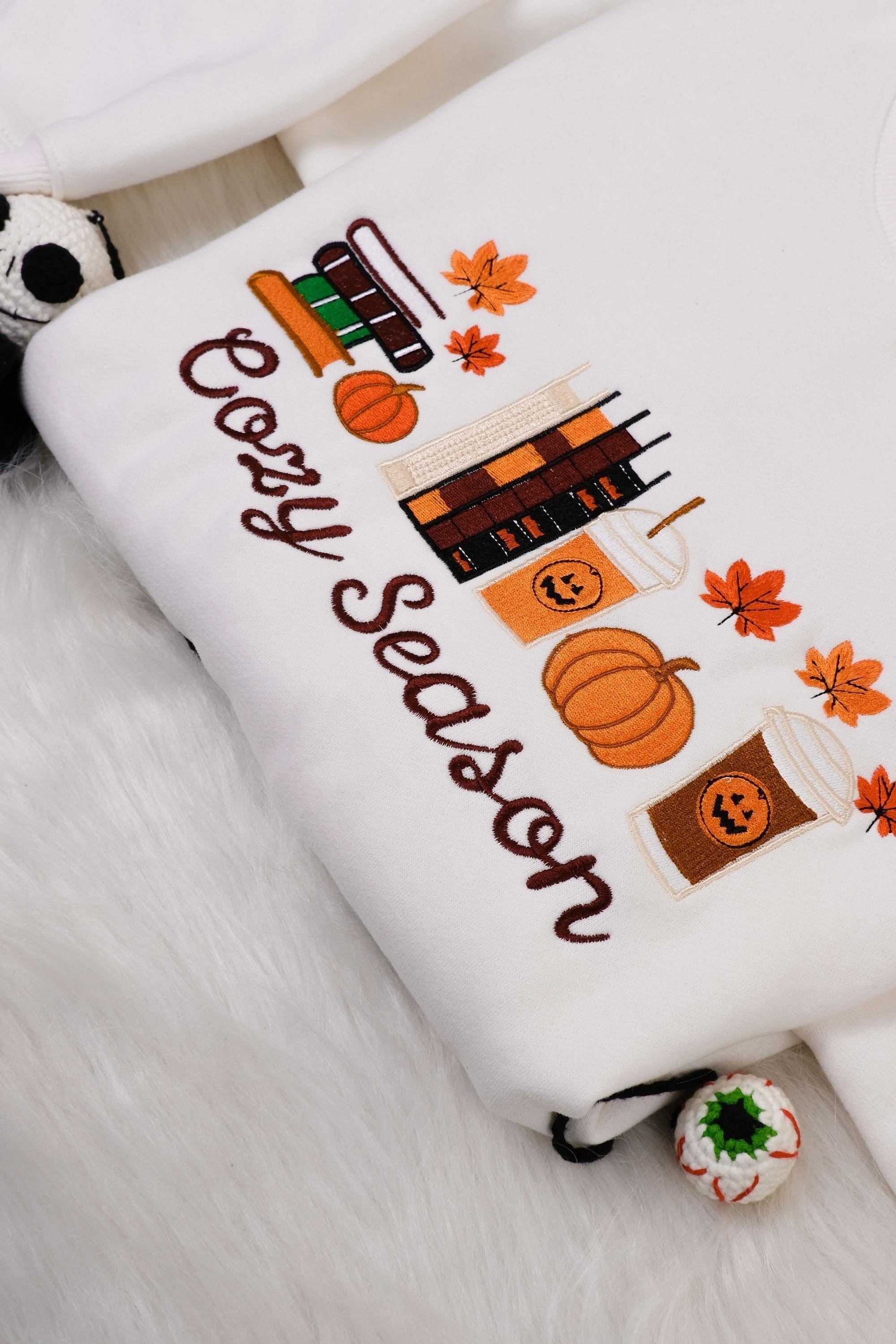 Cozy Season Embroidered Sweatshirt, Halloween Cozy Season Sweatshirt, Autumn Sweatshirts, Sweatshirts for Her, Halloween Embroidered Sweatshirt, Cozy Autumn Shirt, Halloween Gifts EBAC42