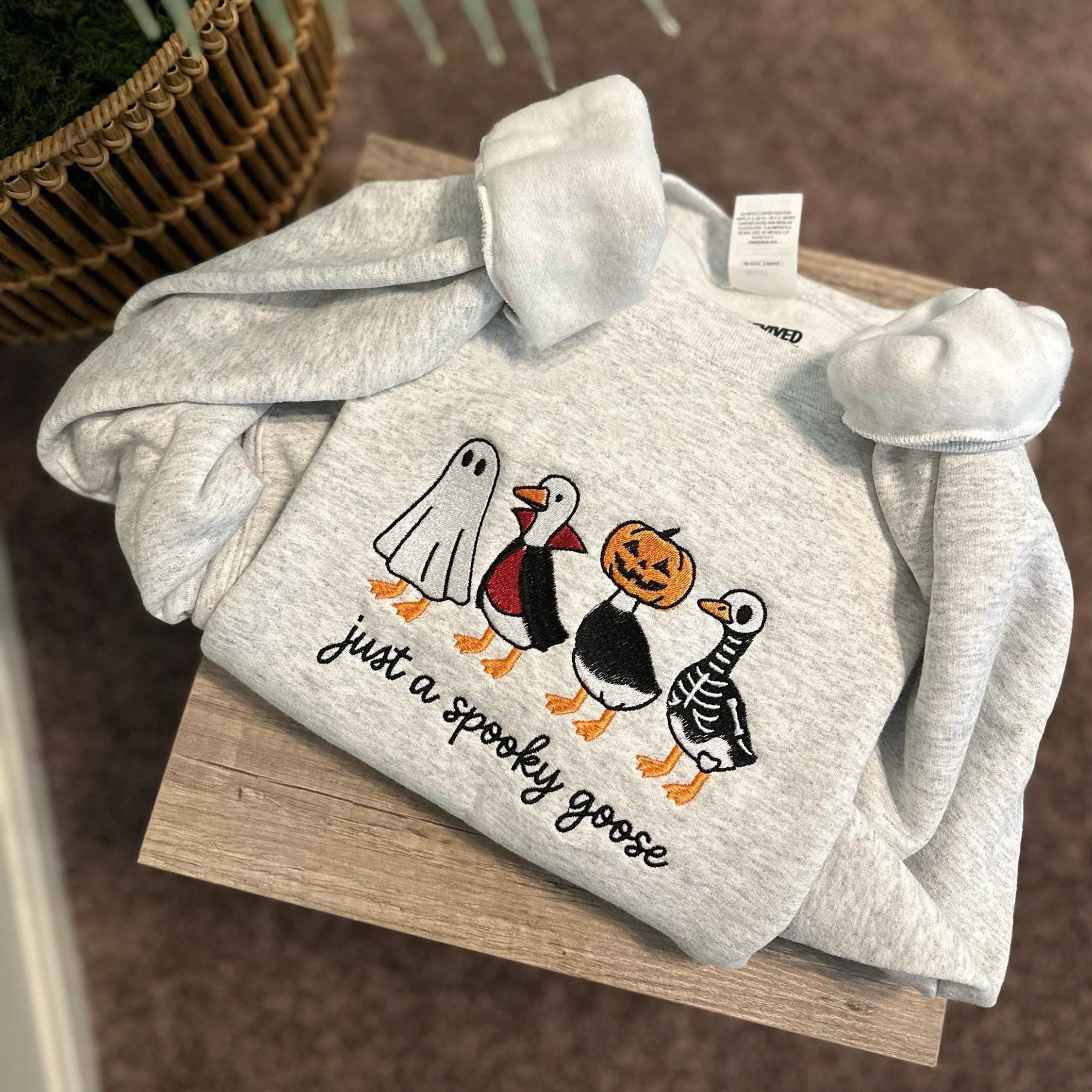 Spooky Goose Embroidered Sweatshirt, Halloween Spooky Season Embroidery Geese Fall Autumn, Halloween Gifts EBAC43