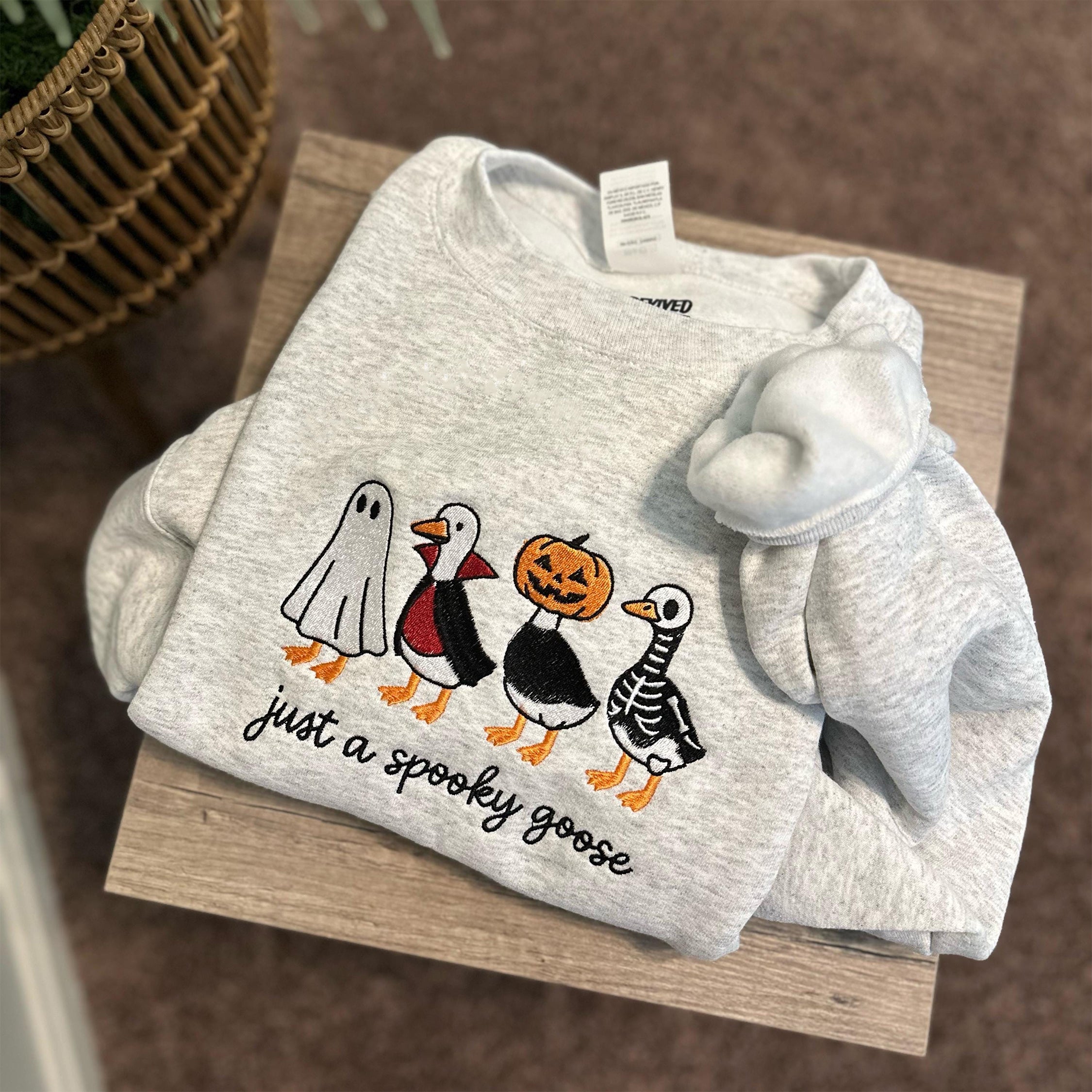 Spooky Goose Embroidered Sweatshirt, Halloween Spooky Season Embroidery Geese Fall Autumn, Halloween Gifts EBAC43
