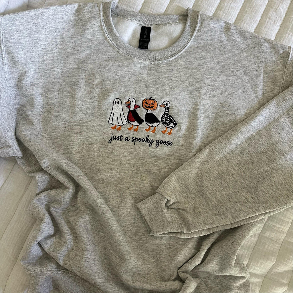 Spooky Goose Embroidered Sweatshirt, Halloween Spooky Season Embroidery Geese Fall Autumn, Halloween Gifts EBAC43