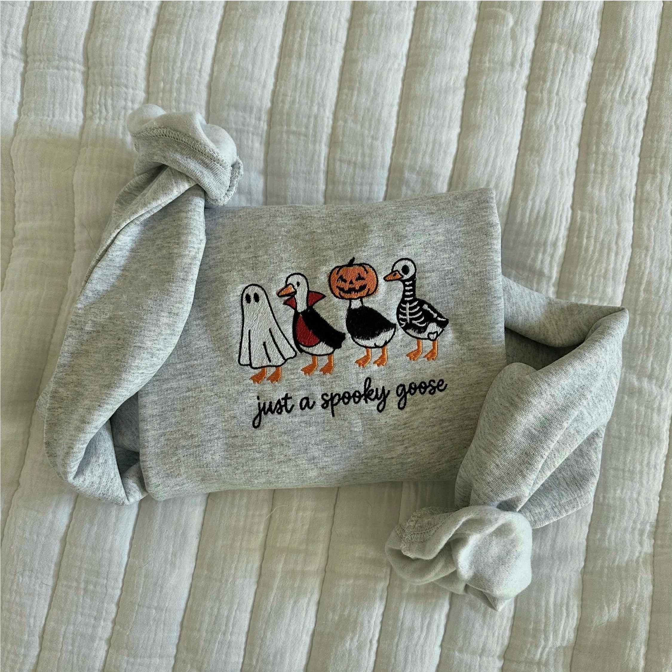 Spooky Goose Embroidered Sweatshirt, Halloween Spooky Season Embroidery Geese Fall Autumn, Halloween Gifts EBAC43